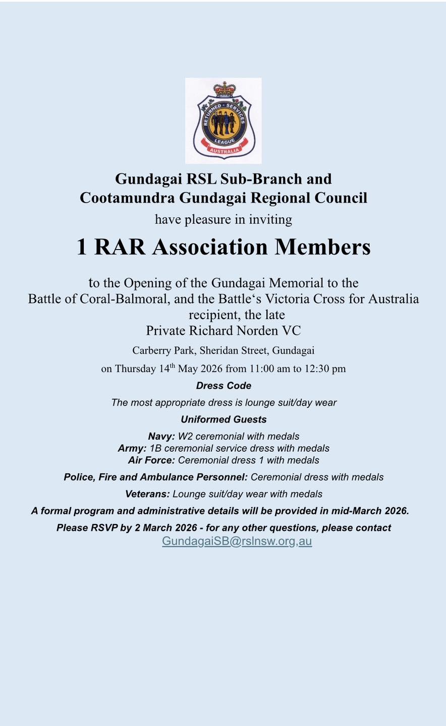 1 RAR - OPEN INVITATION TO THE DEDICATION OF THE RICHARD NORDEN VC AND ...
