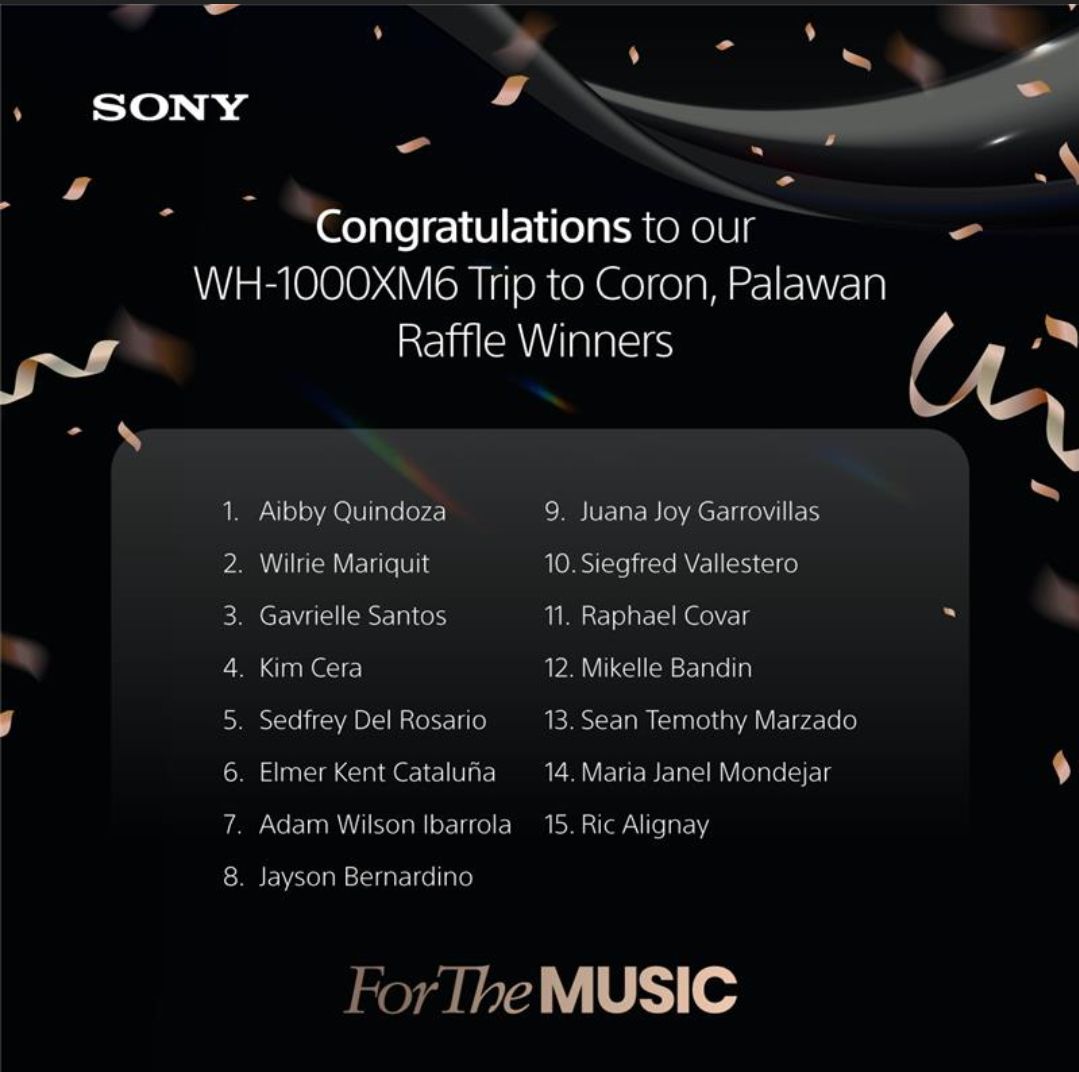 Sony - Big congratulations to our raffle winners of Trip to Coron ...