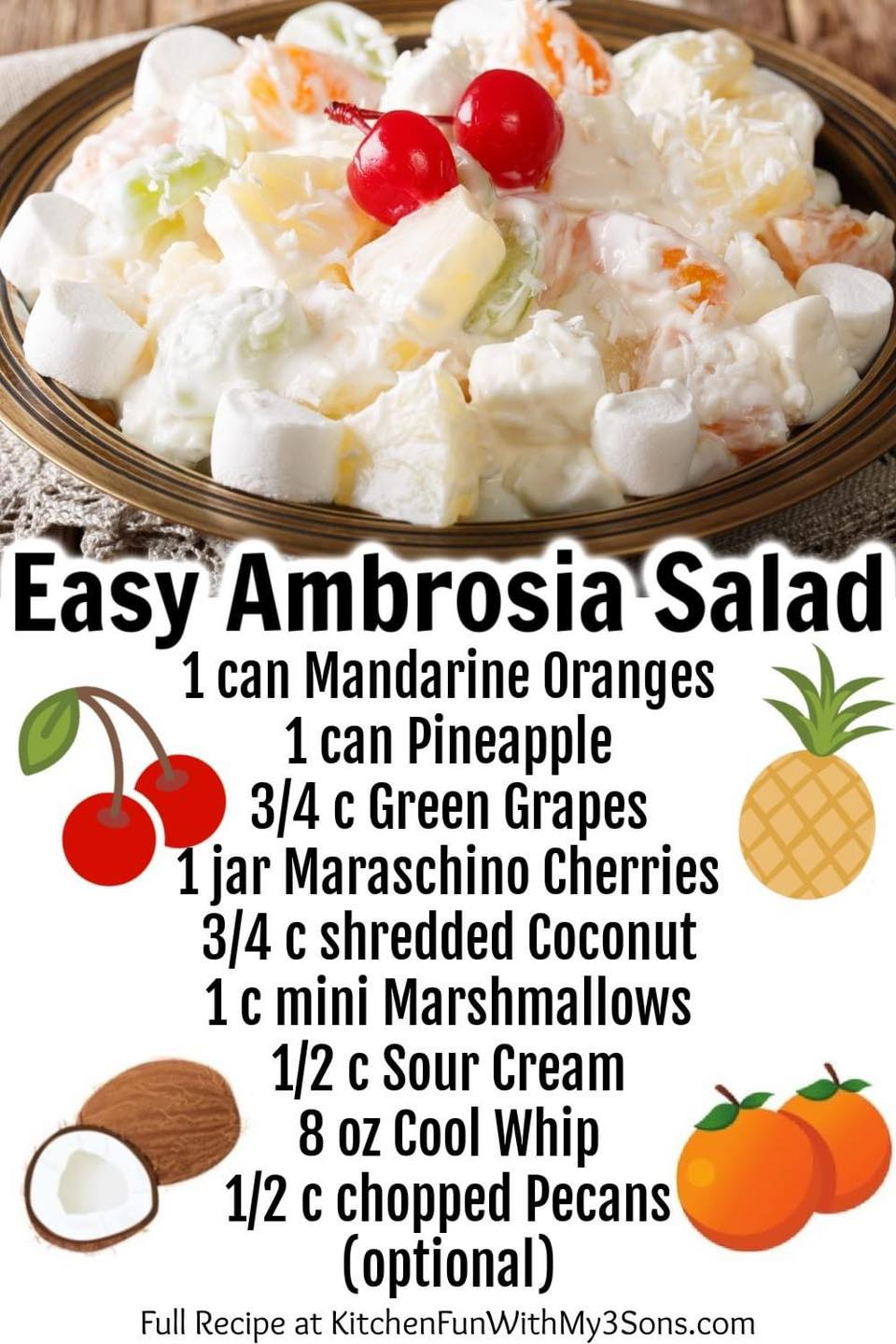 BEST AMBROSIA SALAD 🍒🍍🥥🍊... - Kitchen Fun With My 3 Sons | Facebook