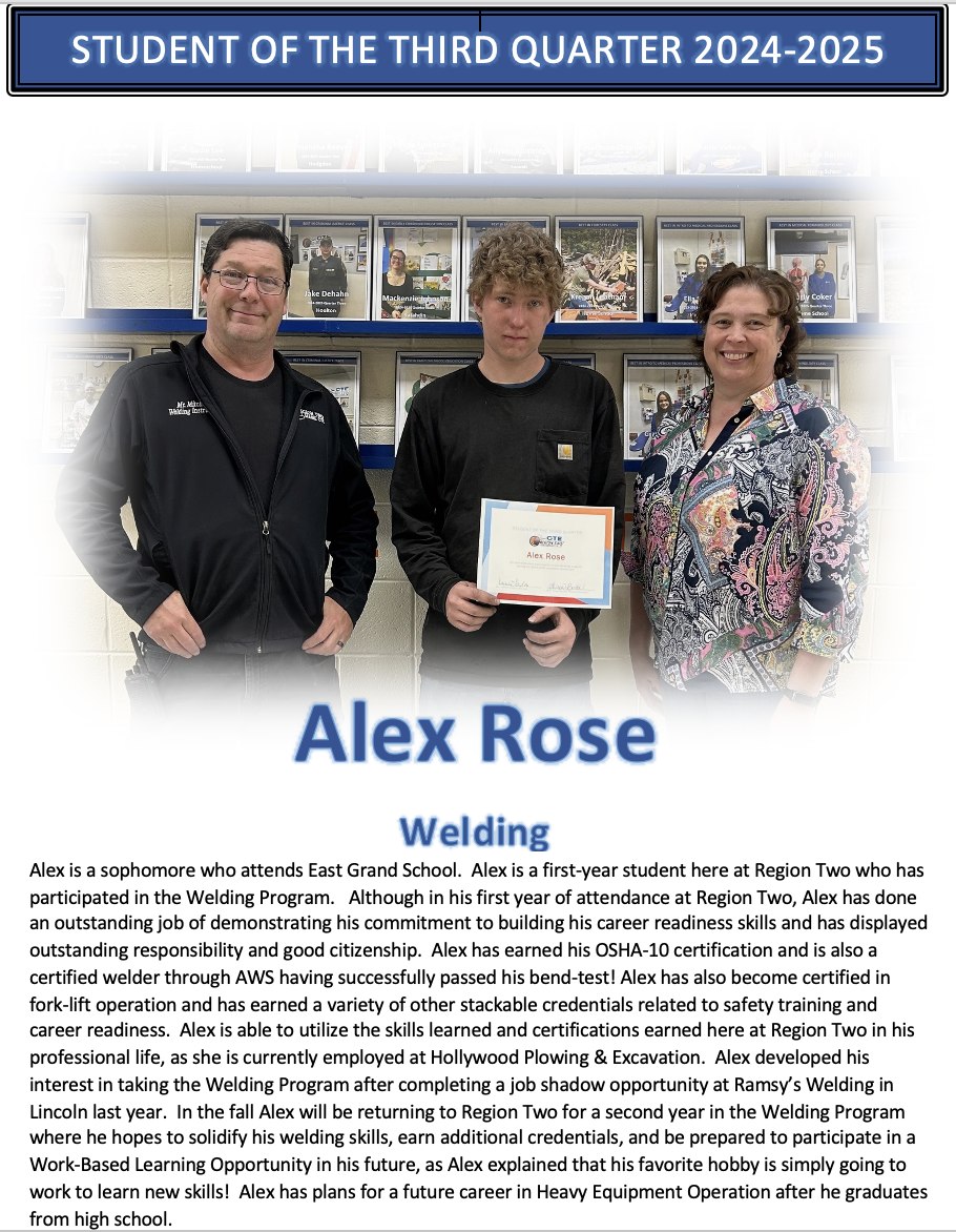 Region - 💥 Student of the Quarter 💥 Region Two would like to ...