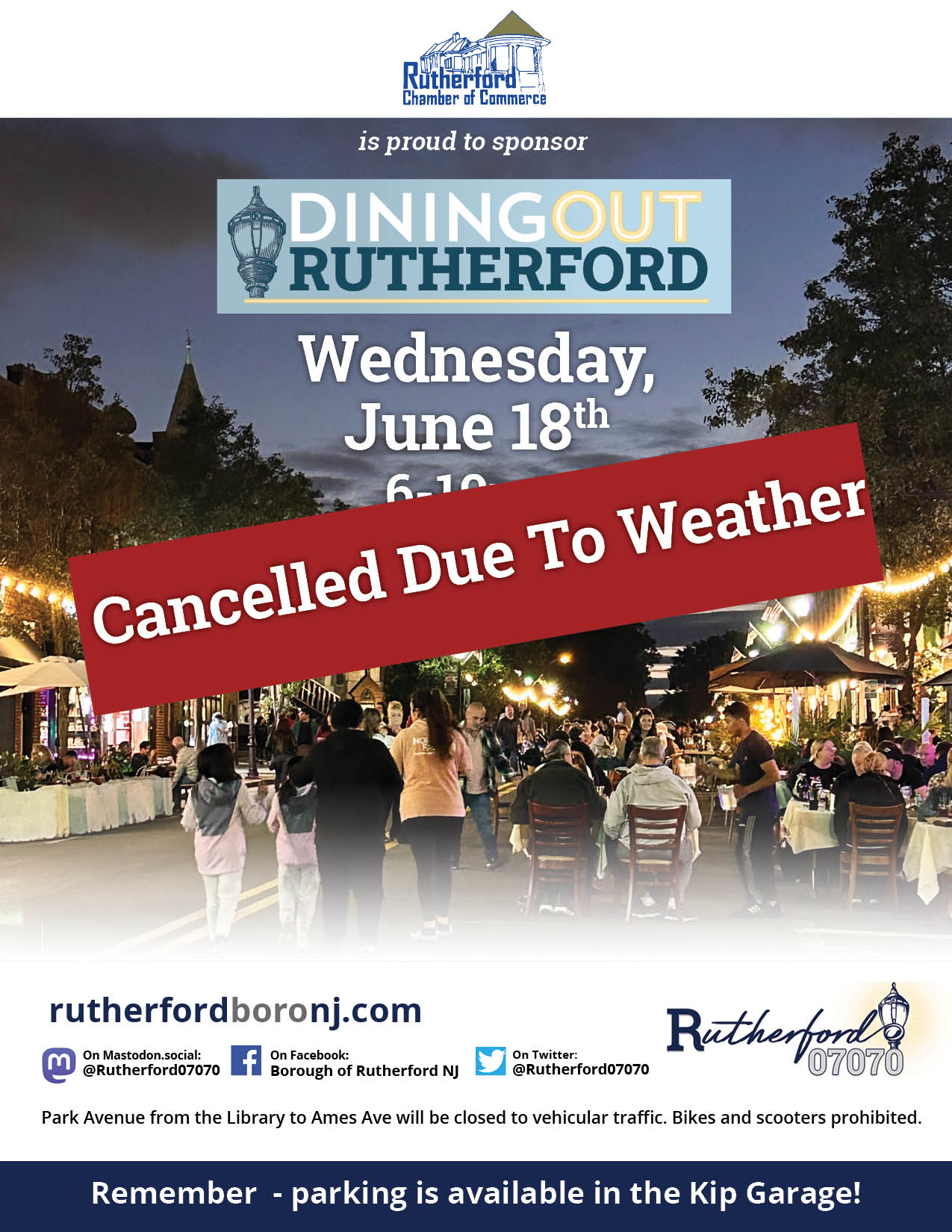 CANCELLED DUE TO WEATHER: Dining Out Rutherford - Wednesday, June 18th