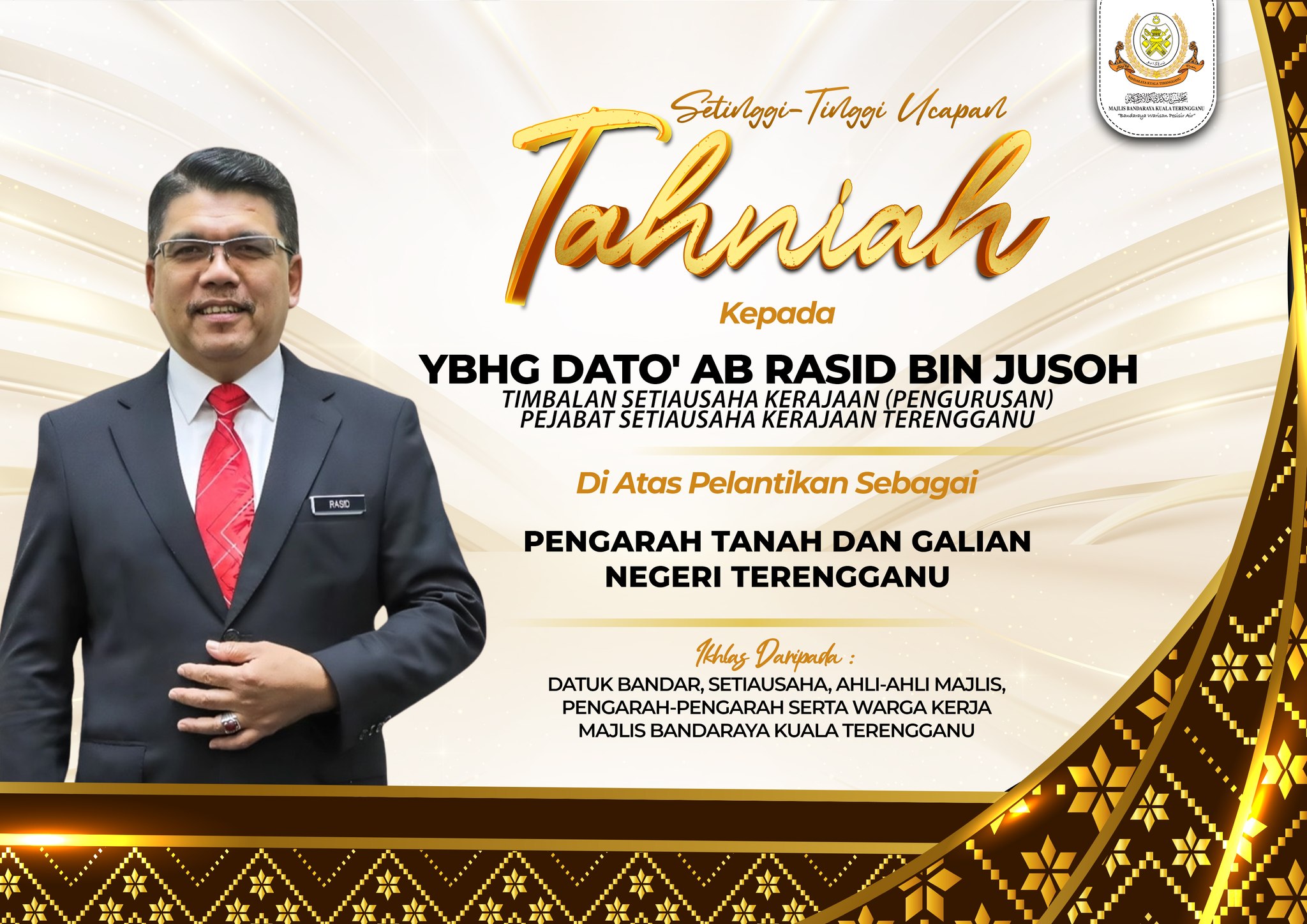 Majlis - Sekalung tahniah diucapkan kepada YBhg. Dato’ Ab. Rasid bin ...