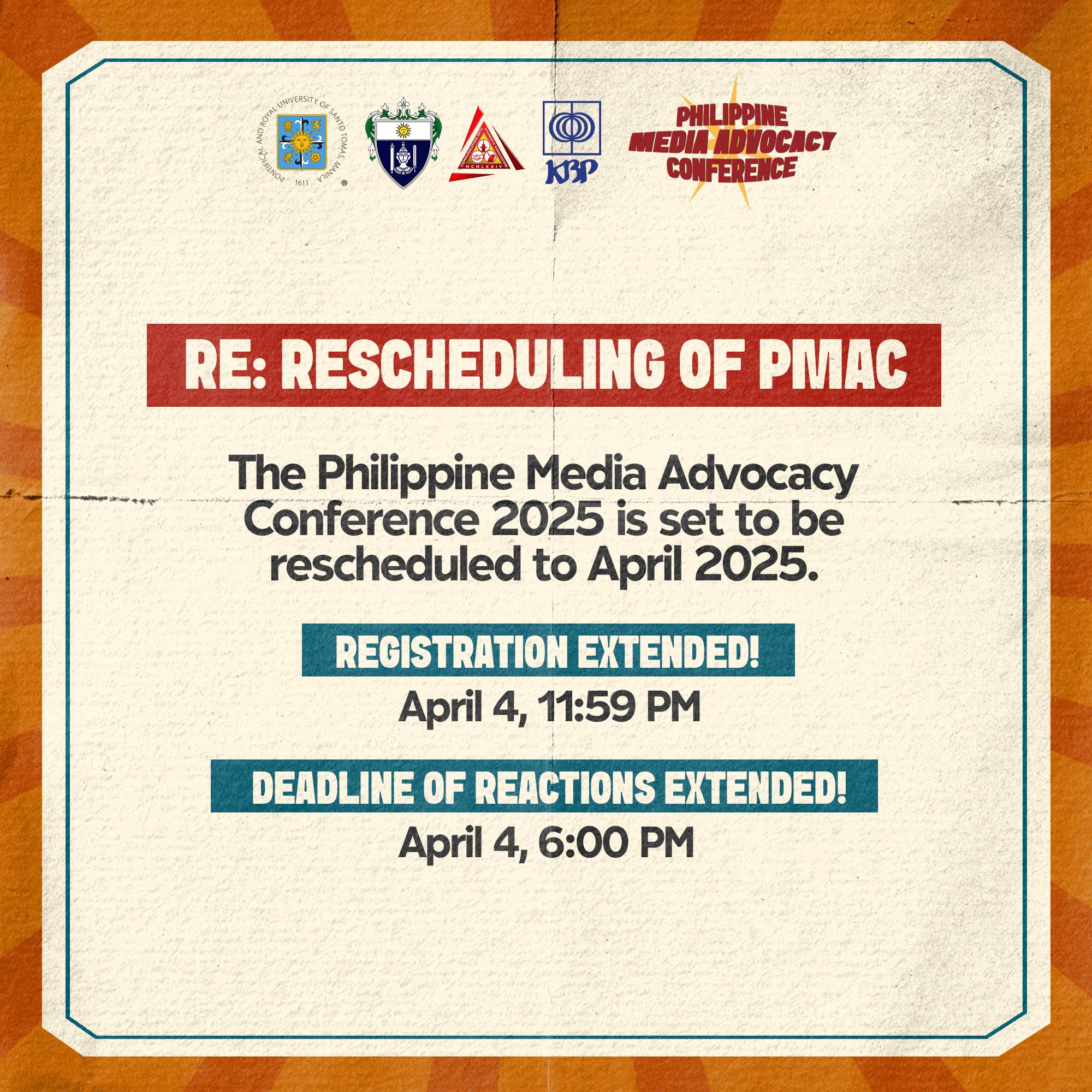 Philippine - RESCHEDULE OF PMAC 2025 UPDATE ‼️ Due to unforeseen ...
