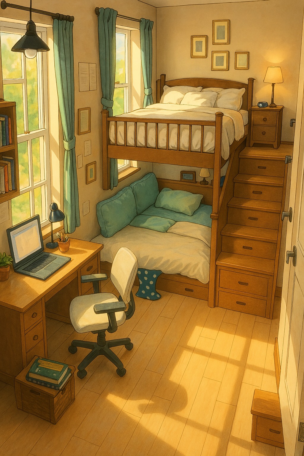 Design - Bathed in golden sunlight, this cozy Ghibli-style bedroom ...
