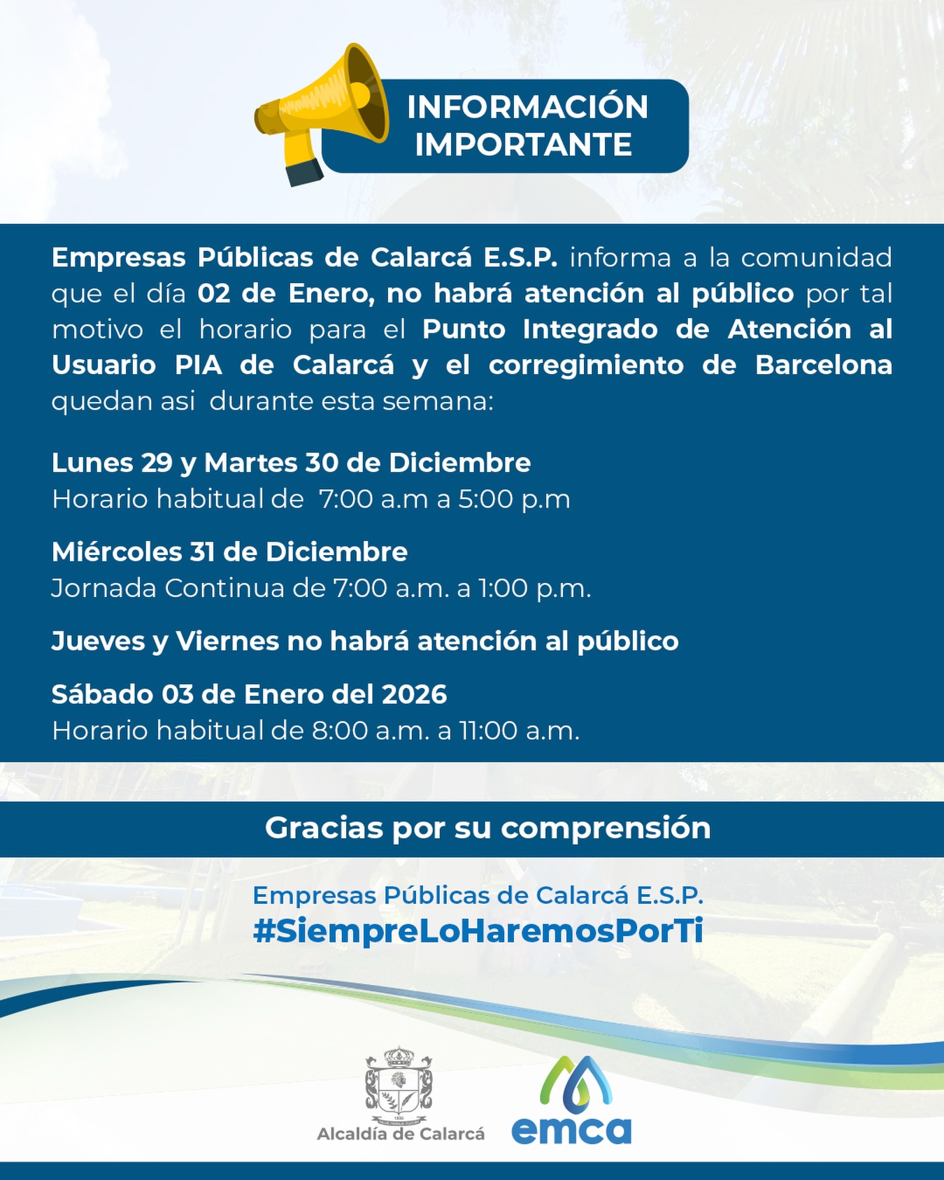 Emca - Información de interés general para nuestros usuarios. 📣 | Facebook