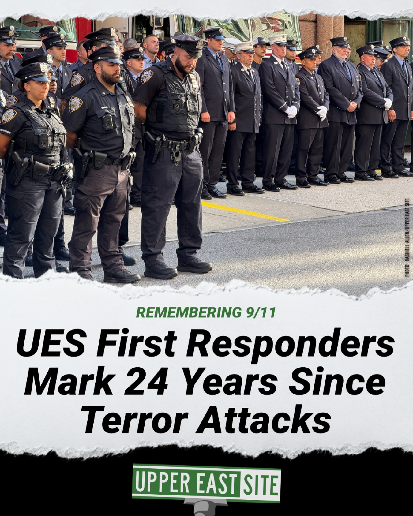 Upper - Police officers and firefighters stood together in front of ...
