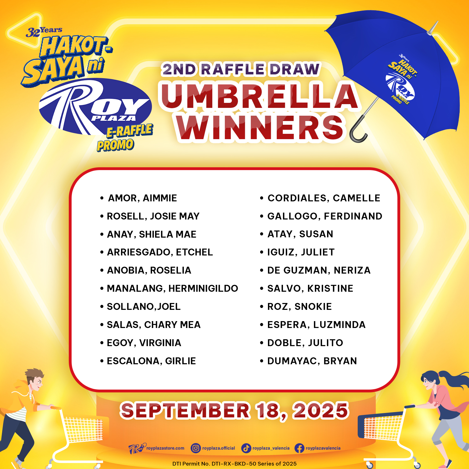 Congratulations sa atong winners sa... - ROY Plaza Valencia | Facebook