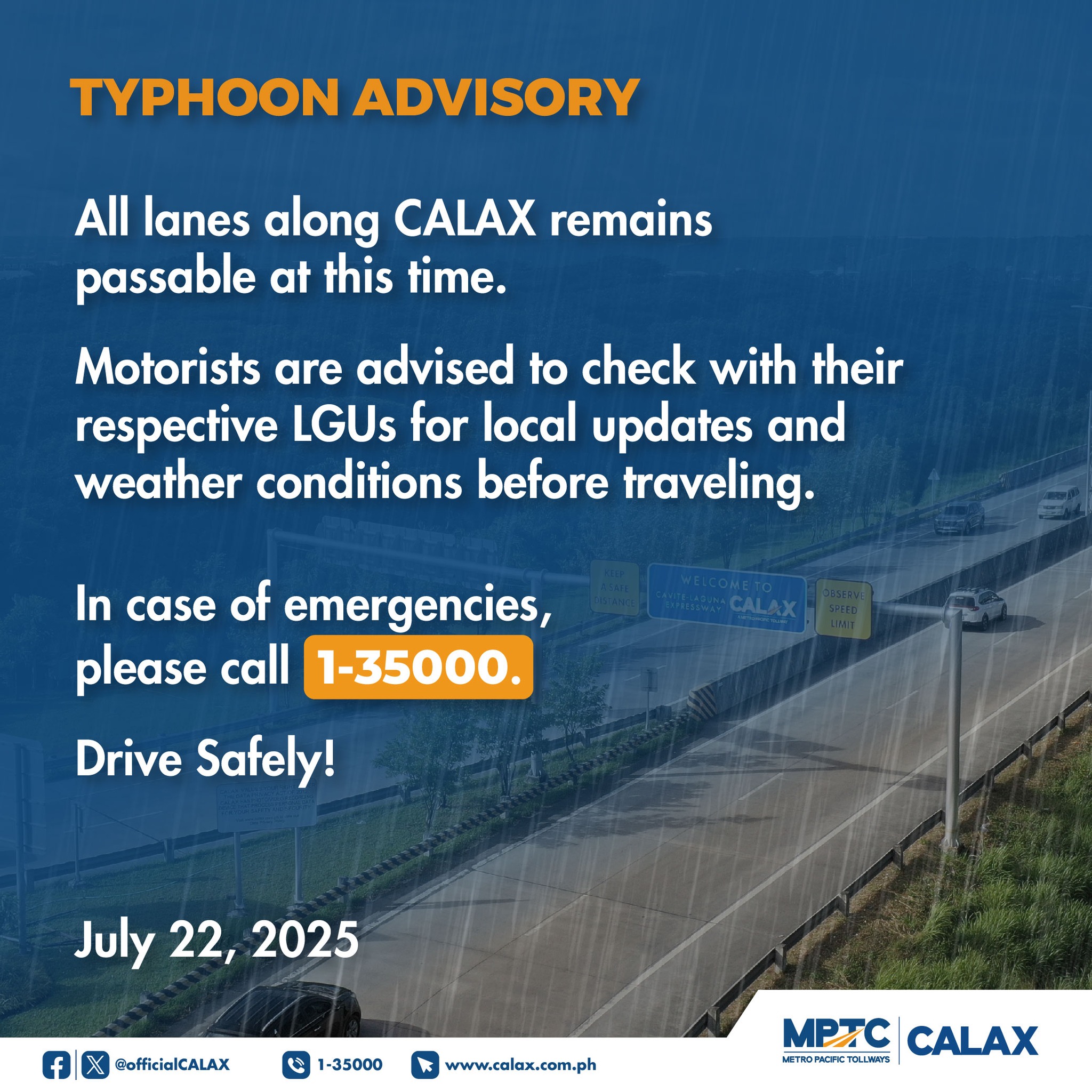 CALAX - All lanes along CALAX remain passable to all types of vehicles ...