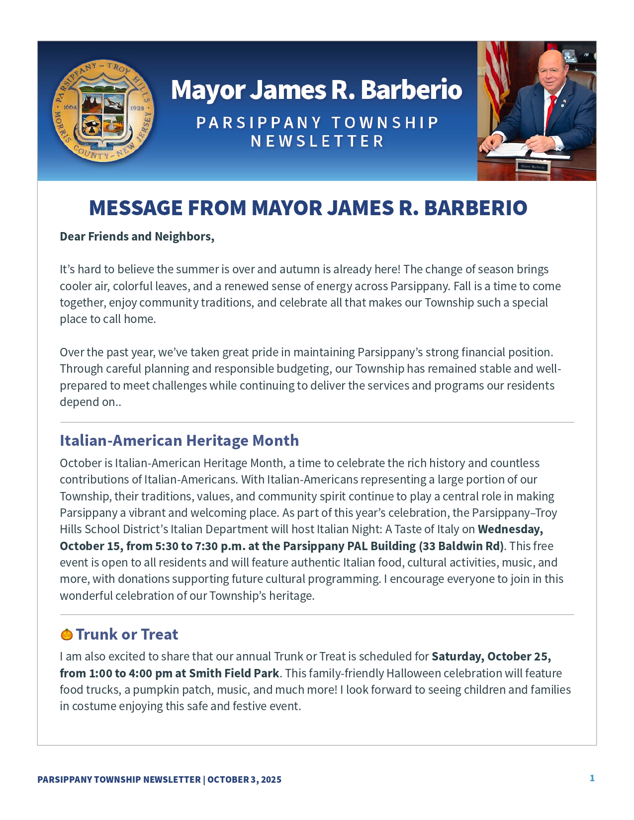 Township - Mayor James R. Barberio and the Township of Parsippany-Troy ...