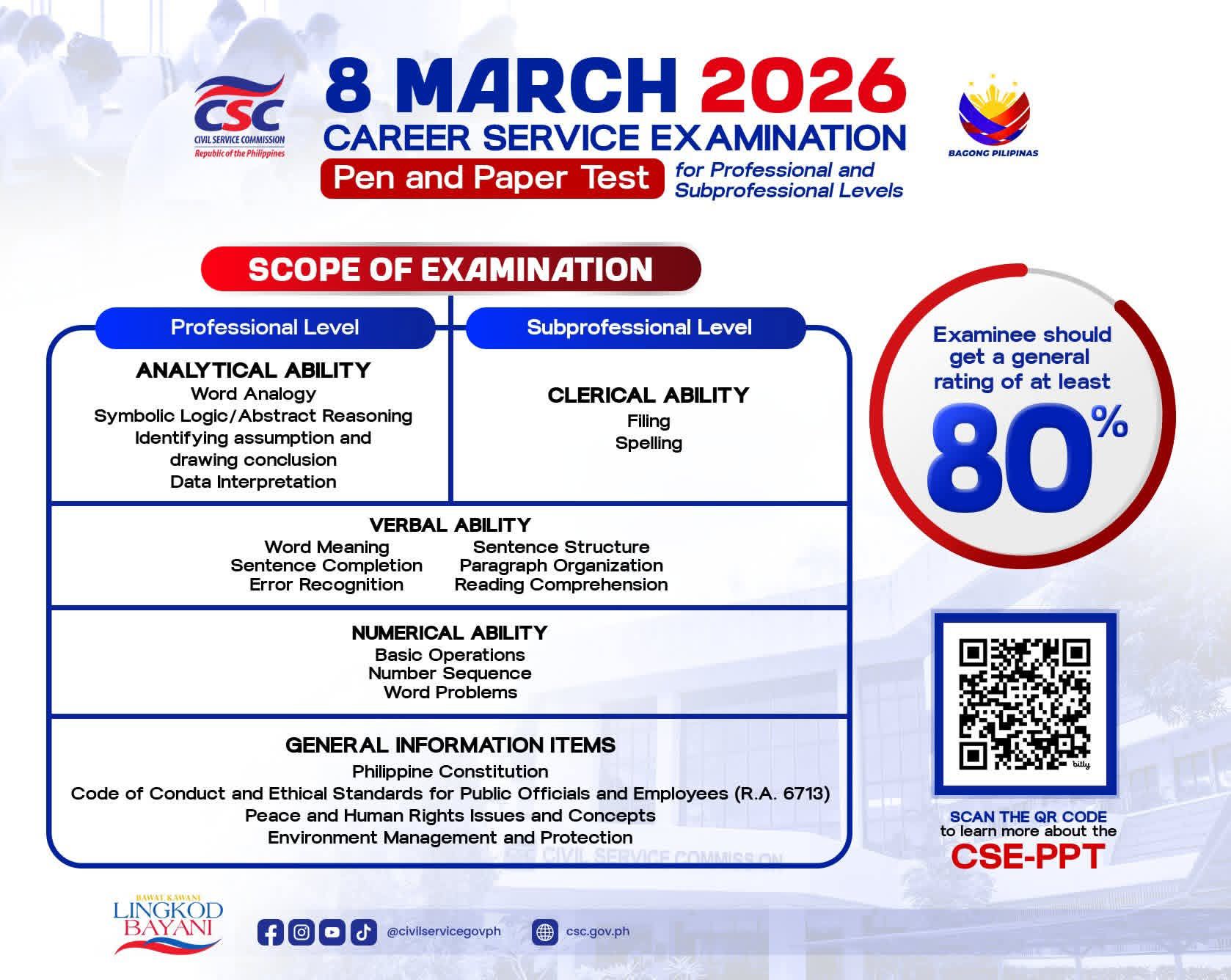 DOM - 📢 CSC CAREER SERVICE EXAM — 8 MARCH 2026! The Civil Service ...