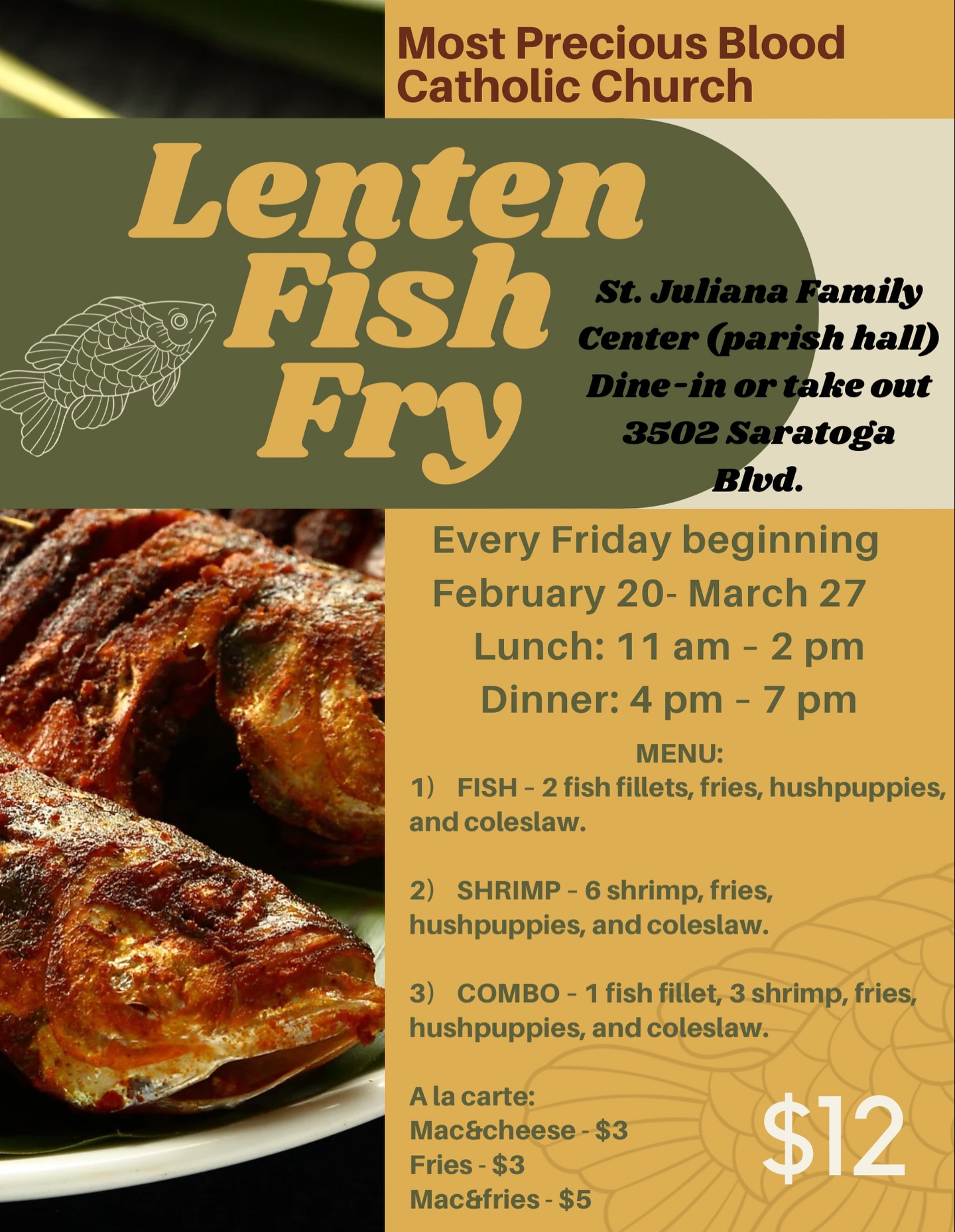 🐟 Lenten Fish Fry... - Most Precious Blood Catholic Church | Facebook