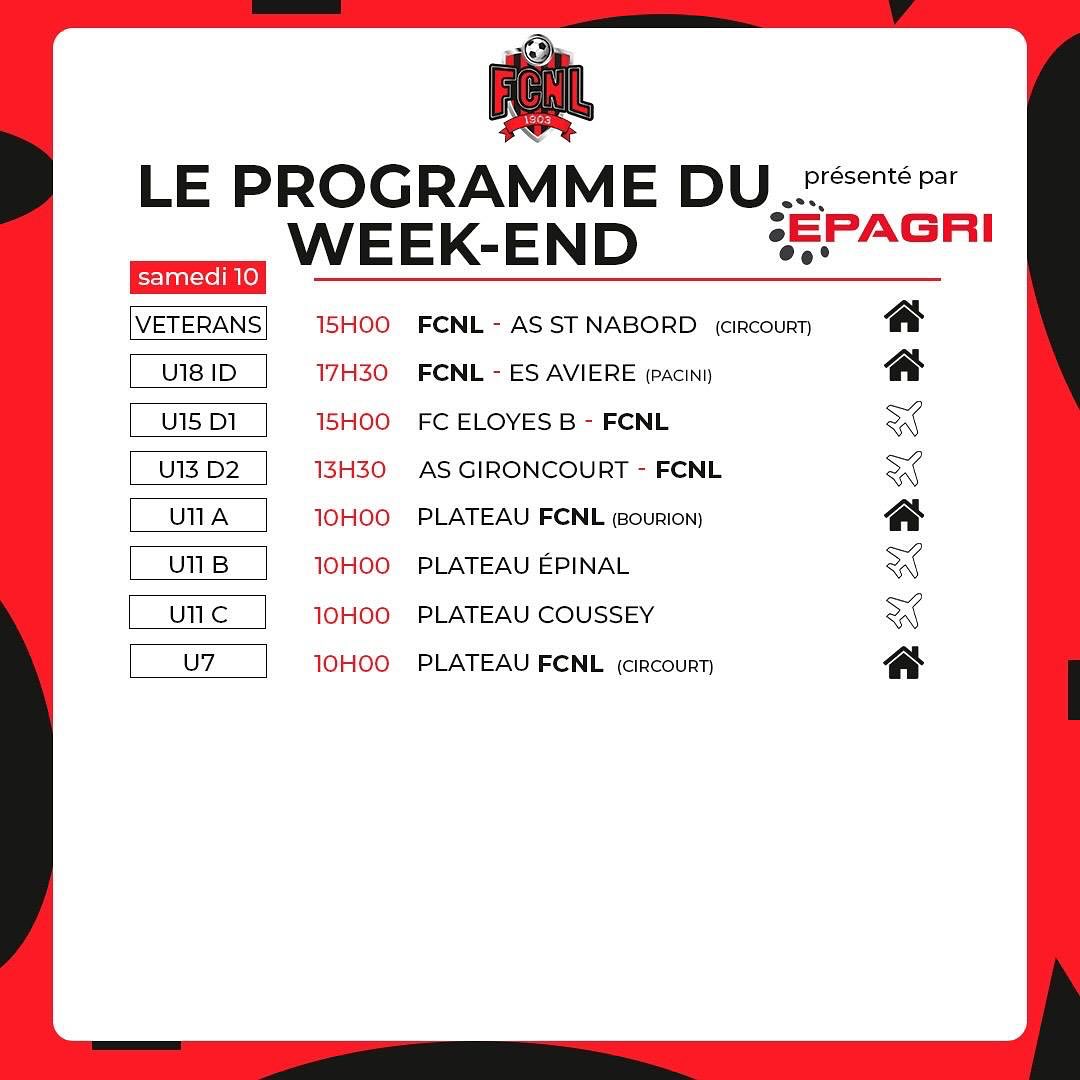 FCNL-Football - 🔴⚫️ Le programme du Week-end 🔴⚫️ | Facebook