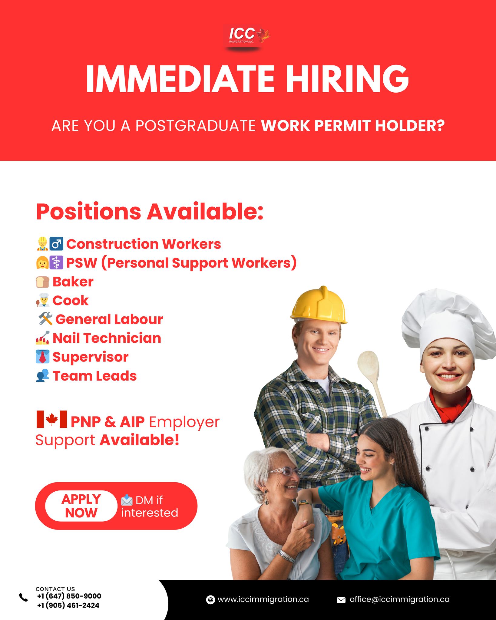 ICC - NOW HIRING! 👷‍♂️ Construction Workers 👩‍⚕️ PSW (Personal Support ...