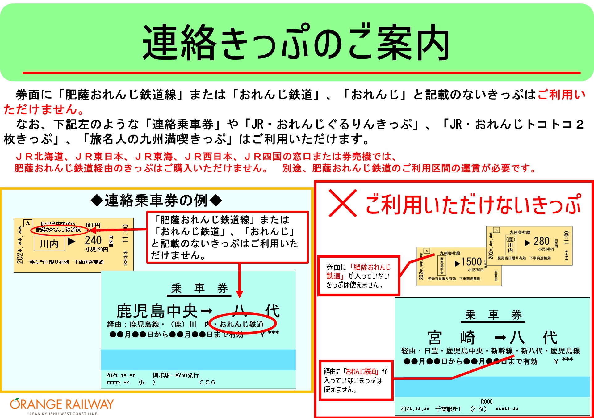 肥薩おれんじ鉄道 - 【連絡きっぷのご案内】 肥薩おれんじ鉄道経由の