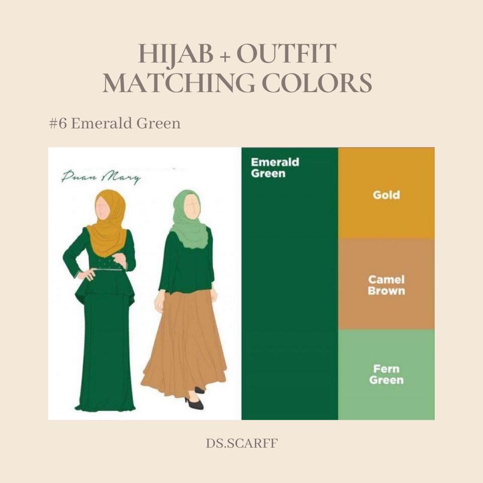 what color hijab goes with green dress + Outfit Matching Colors ✨ _____ #6 Emerald Matching colors Lacy Babylash: ~ Cornflakes Madu ~ Peather Chip ~ Biscof Pods ~ Coffee Nut Cookies ~ Semperit Mellow ~ Versa