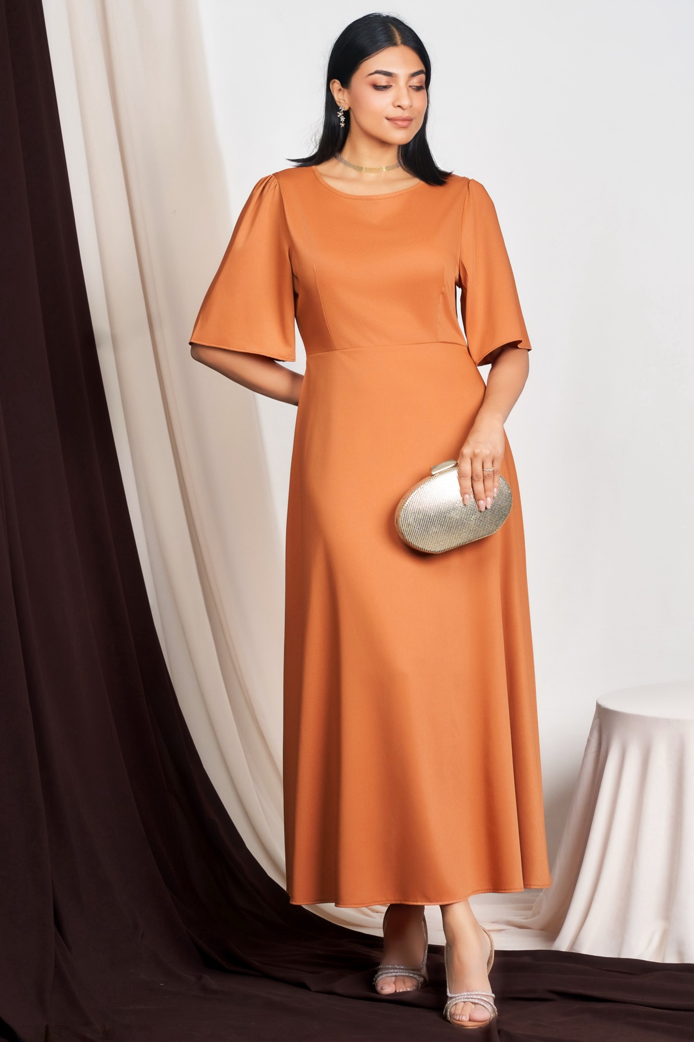 chinese dress ladies Long Sleeve A-line Maxi Poplin Dress – shopaleena main image 1
