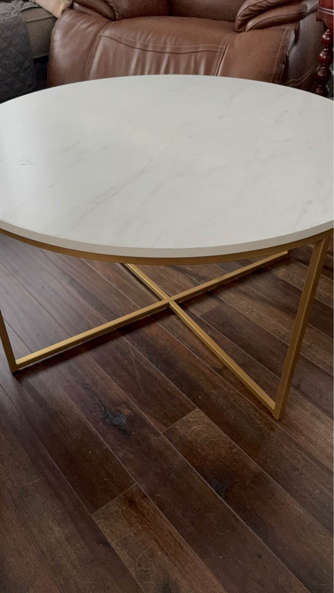 Walker Edison Modern Glam Round Accent Faux White Marble Coffee Table ...