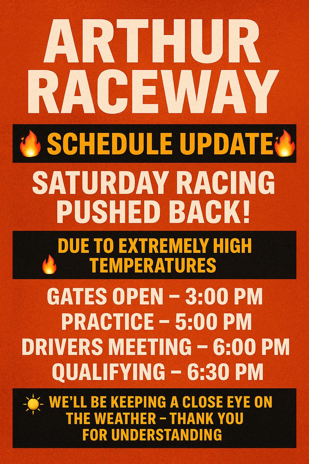 Arthur Raceway - 🔥 SCHEDULE UPDATE – SATURDAY JUNE 21,... | Facebook