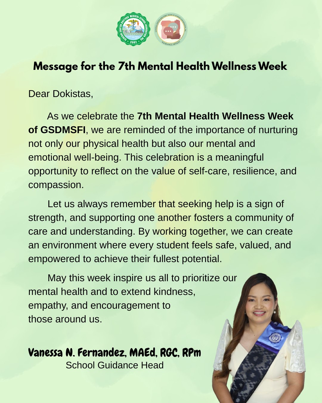GSDMSFI-Guidance - 📍Mental Health Wellness Week message from the School ...