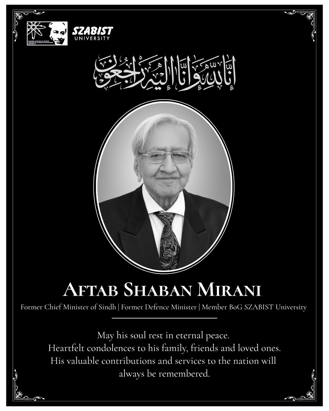 SZABIST - Inna Lillahi wa Inna Ilayhi Raji’un SZABIST Community ...