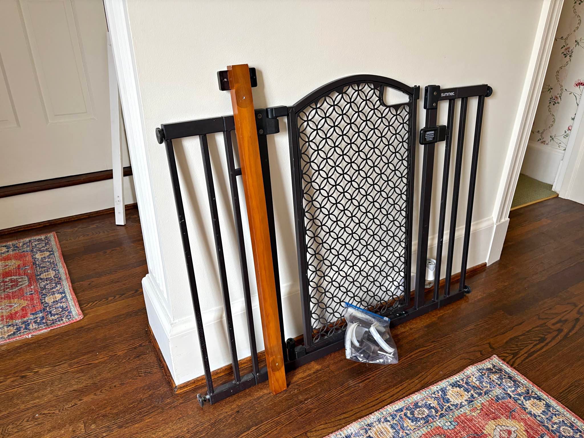 Pressure Mounted Baby Gate for top of stairs with additional banister