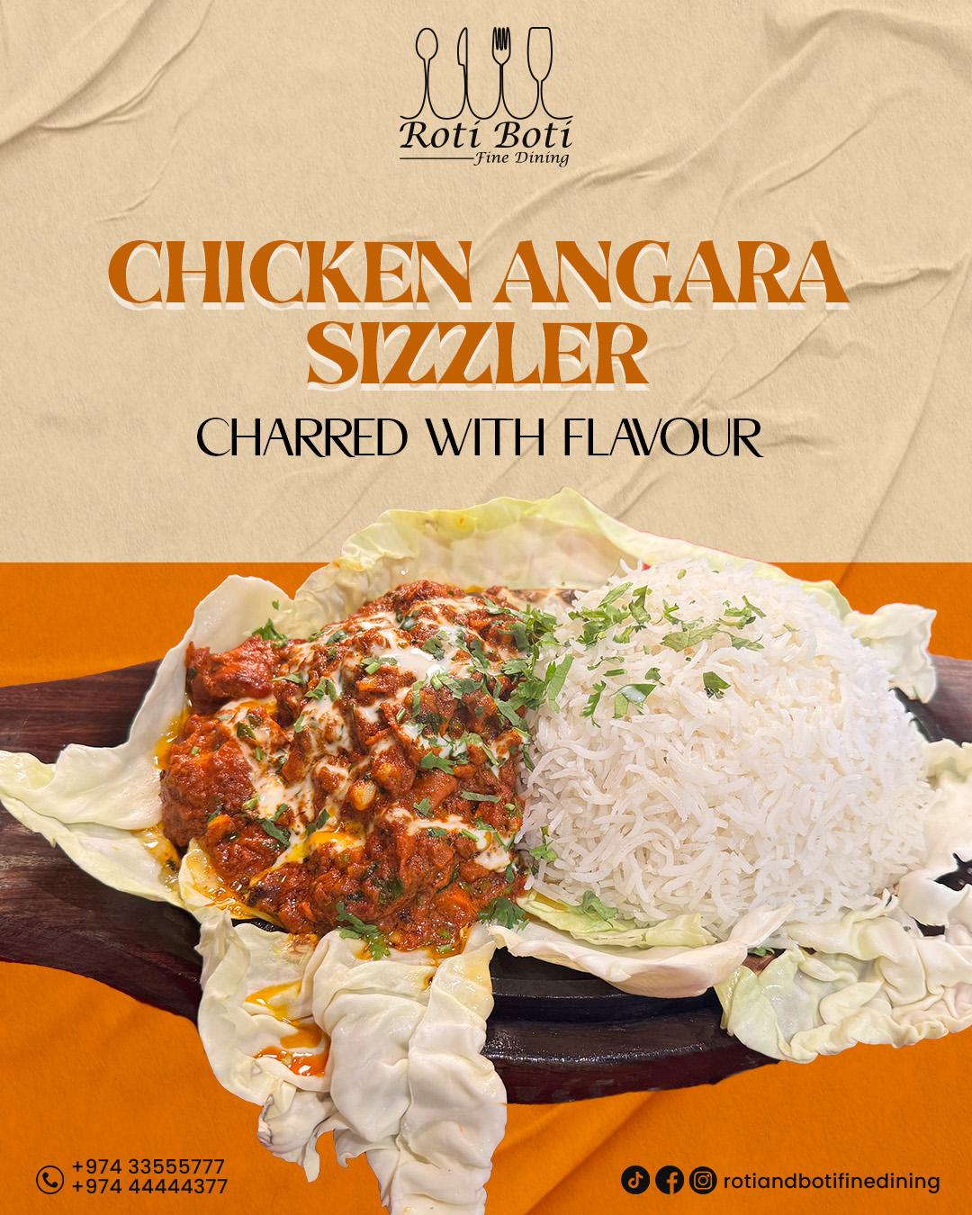 Roti - When flavour meets fire Our Chicken Angara Sizzler is not just ...