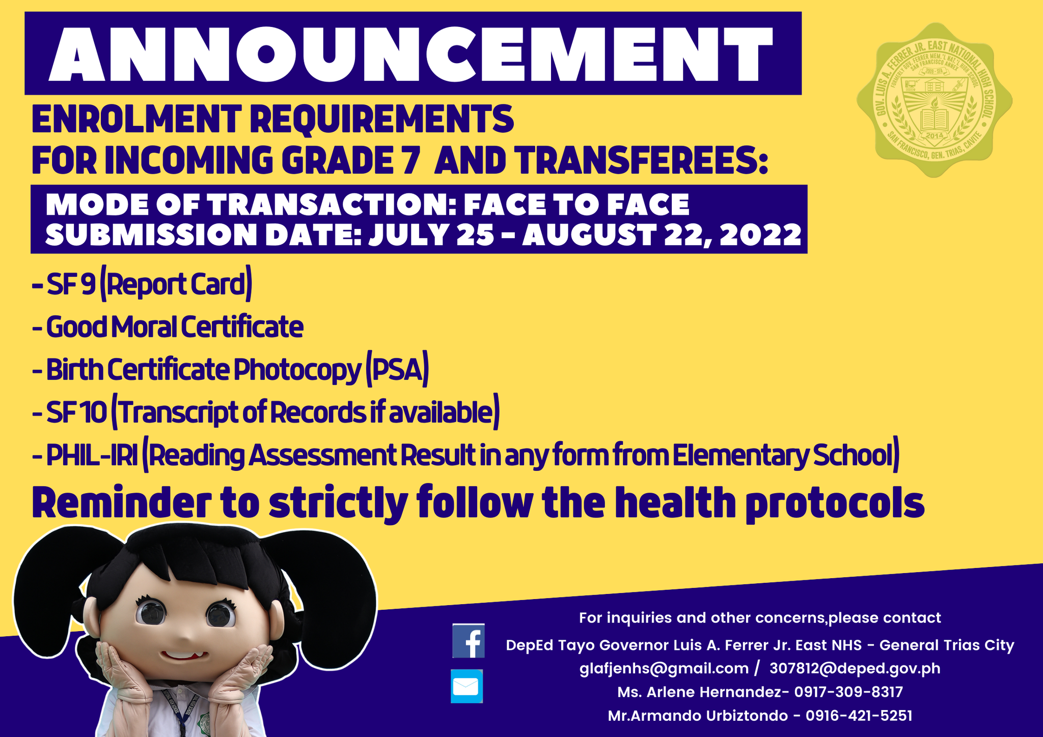 READ | Announcement on the Enrolment Requirements for Incoming Grade 7 ...