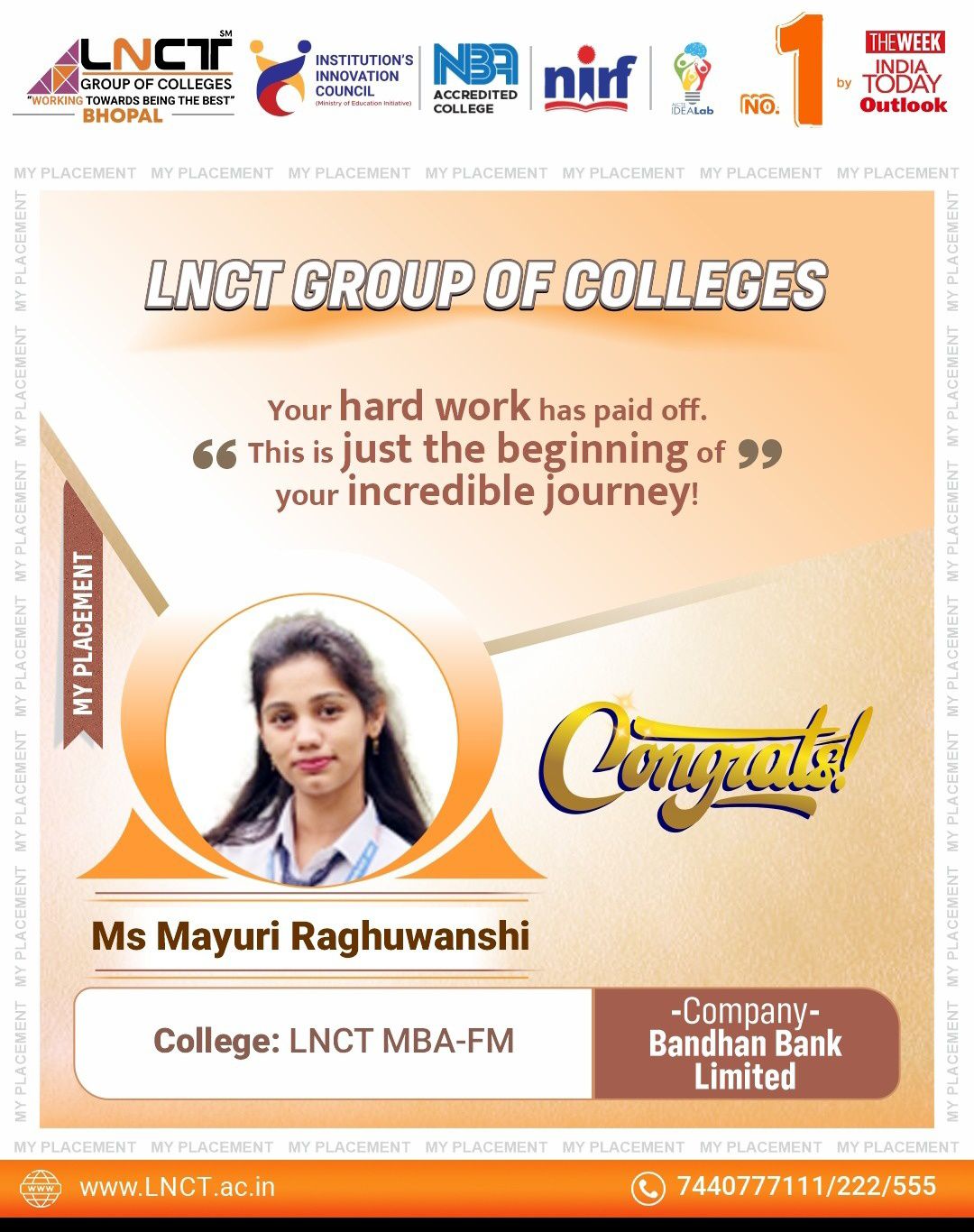 LNCT MBA Bhopal - Congratulations 👏🎉 Ms Mayuri Raghuwanshi... | Facebook