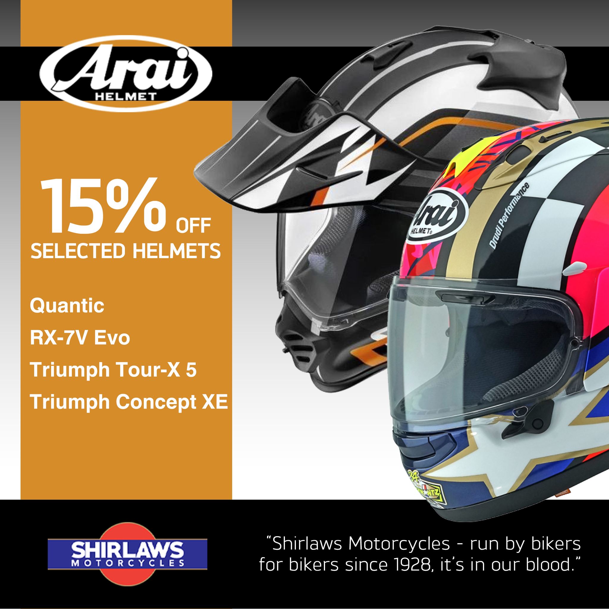 Shirlaw's Ltd - 🔥 Shirlaws September SALE – Arai Helmet... | Facebook