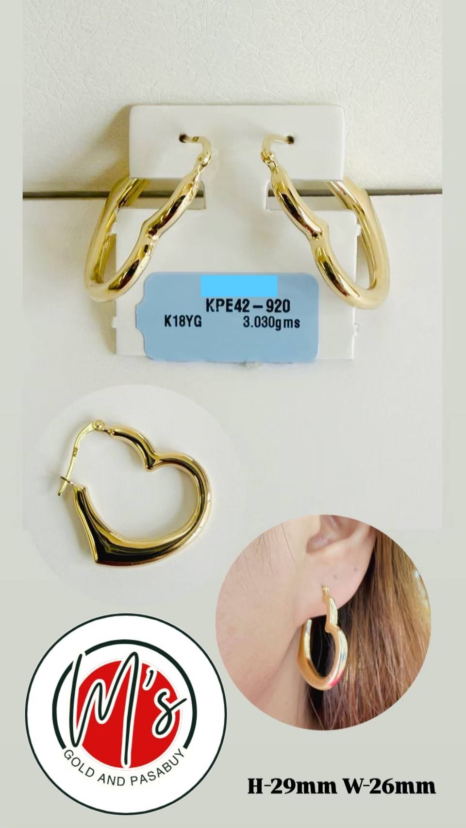 POPULAR HEART EARING K18YG 1.920gms