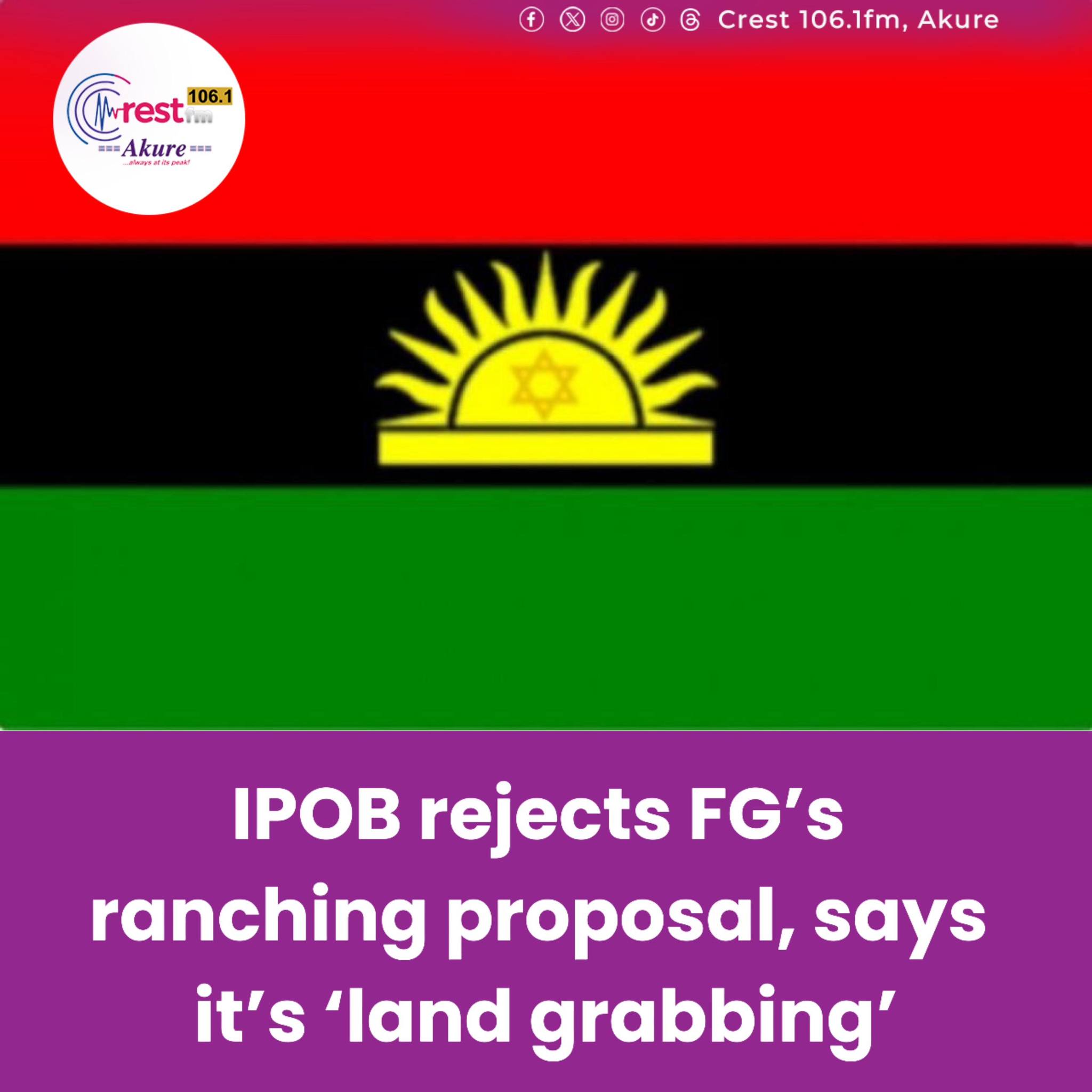 CREST - The Indigenous People of Biafra, has condemned the announcement ...