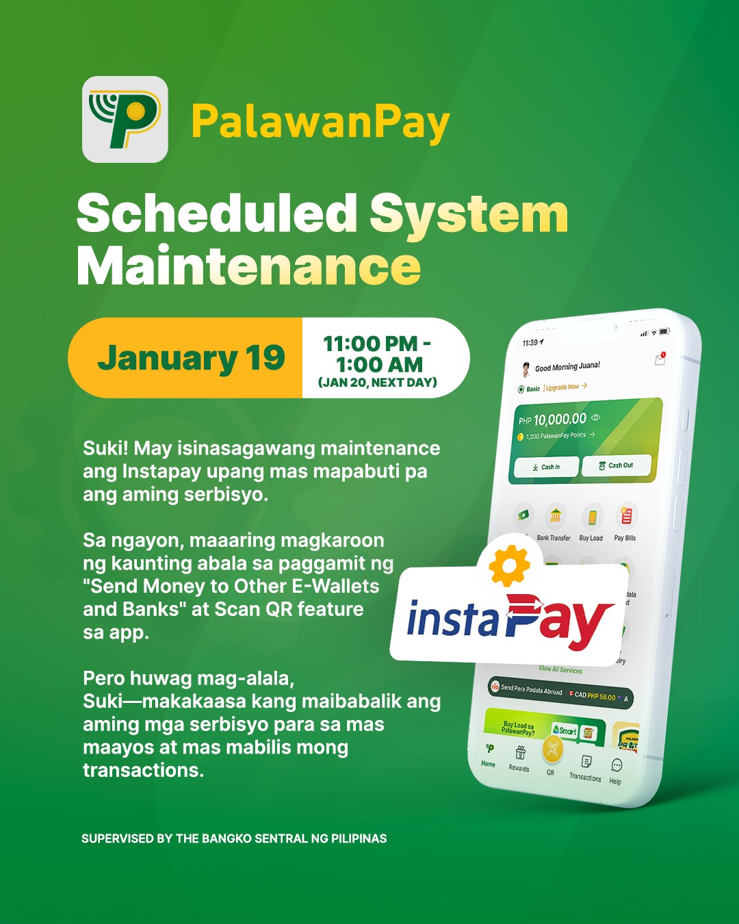 PalawanPay - Suki! May isinasagawang maintenance ang Instapay upang mas ...