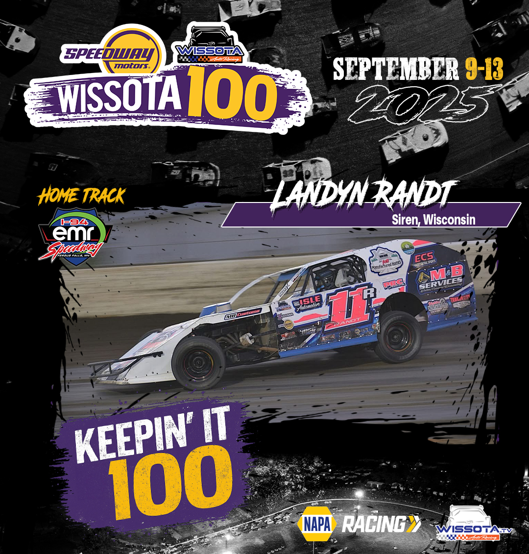 Wissota - 𝗞𝗲𝗲𝗽𝗶𝗻' 𝗜𝘁 𝟭𝟬𝟬 Landyn Randt is racing the Speedway Motors ...