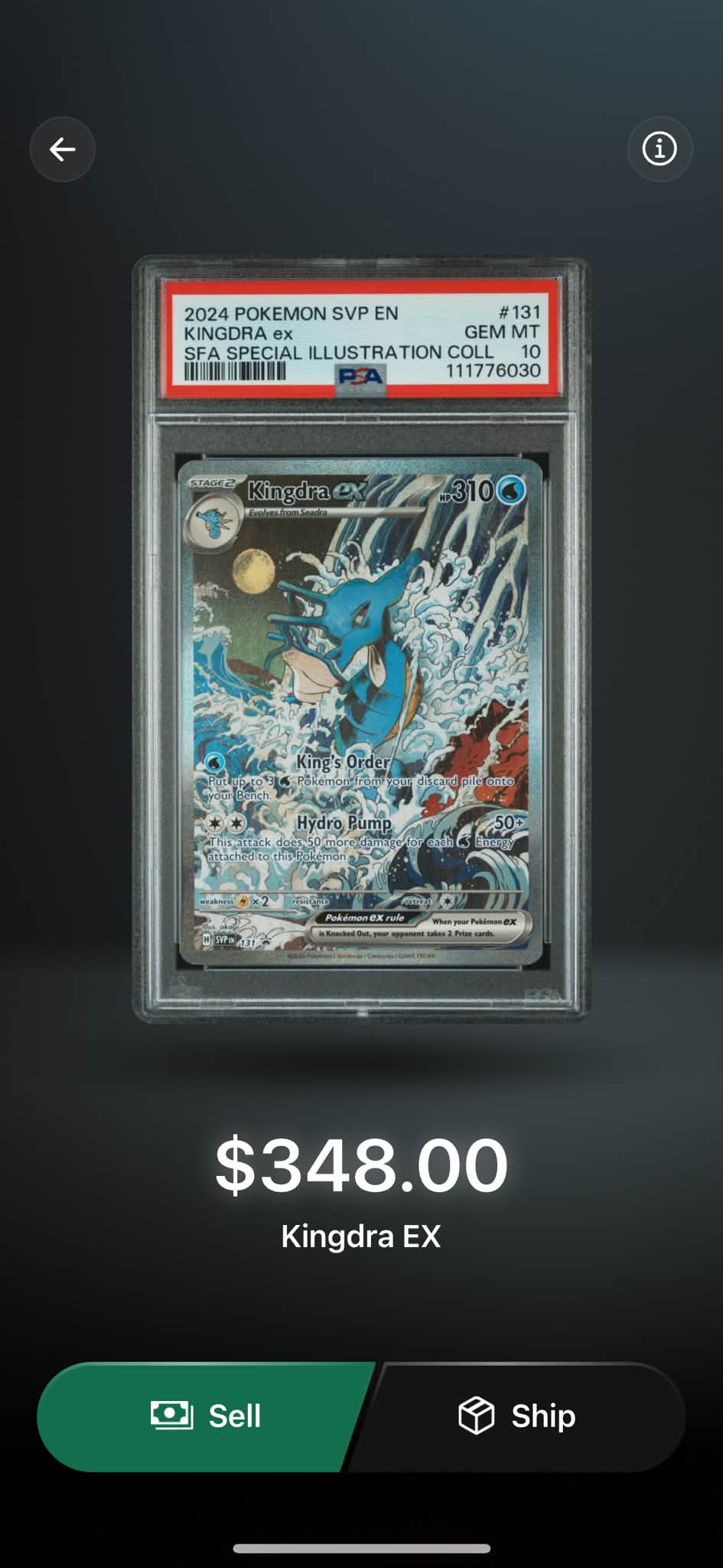 Rare Kingdra EX card from 2024 Pokémon SVP EN set sells for $348