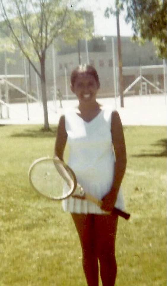 Wimbledon, 1964, in my Fred Perry tennis skirt, which I adored