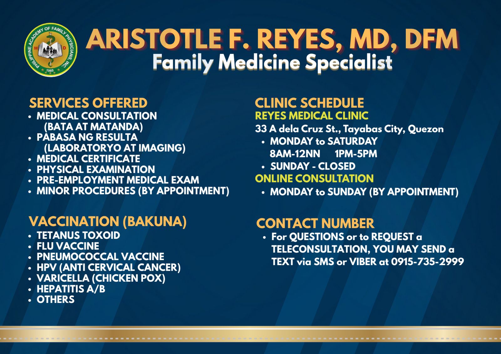 Aristotle F. Reyes, MD, DFM - Family Doctor | Tayabas