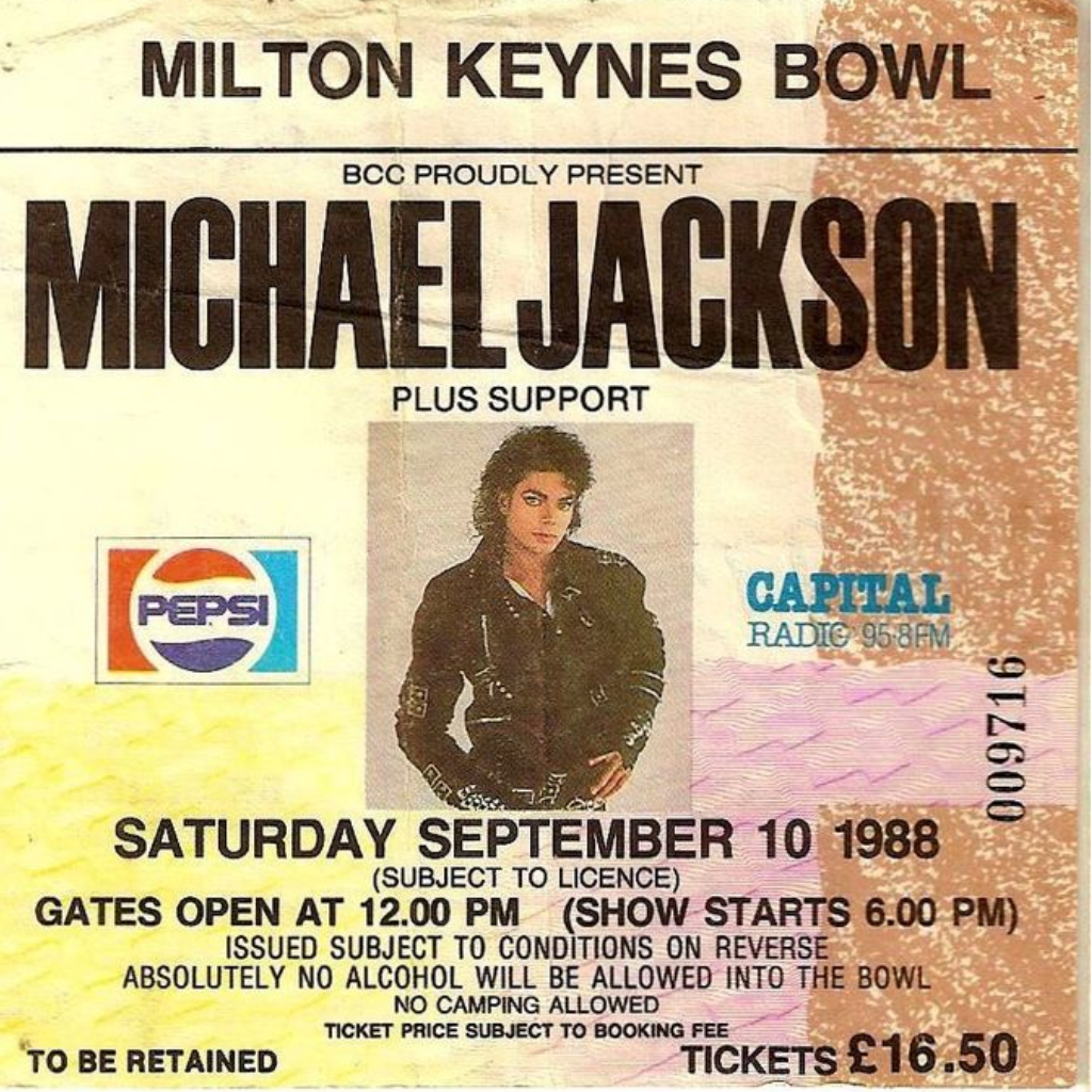Michael Jackson's 1988 Bad World Tour ticket stub from Milton