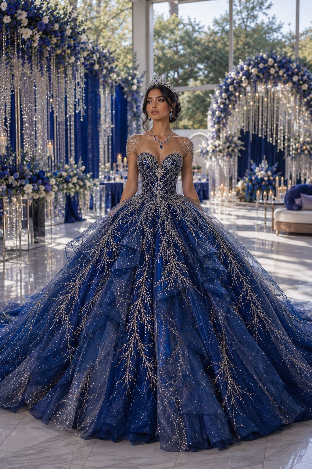 debut royal blue dress A blue-themed ball gown for a look.💙👑 Dusty Blue Bridesmaid Dress dress under 100 tulle detail on the Color:Pastel Multi