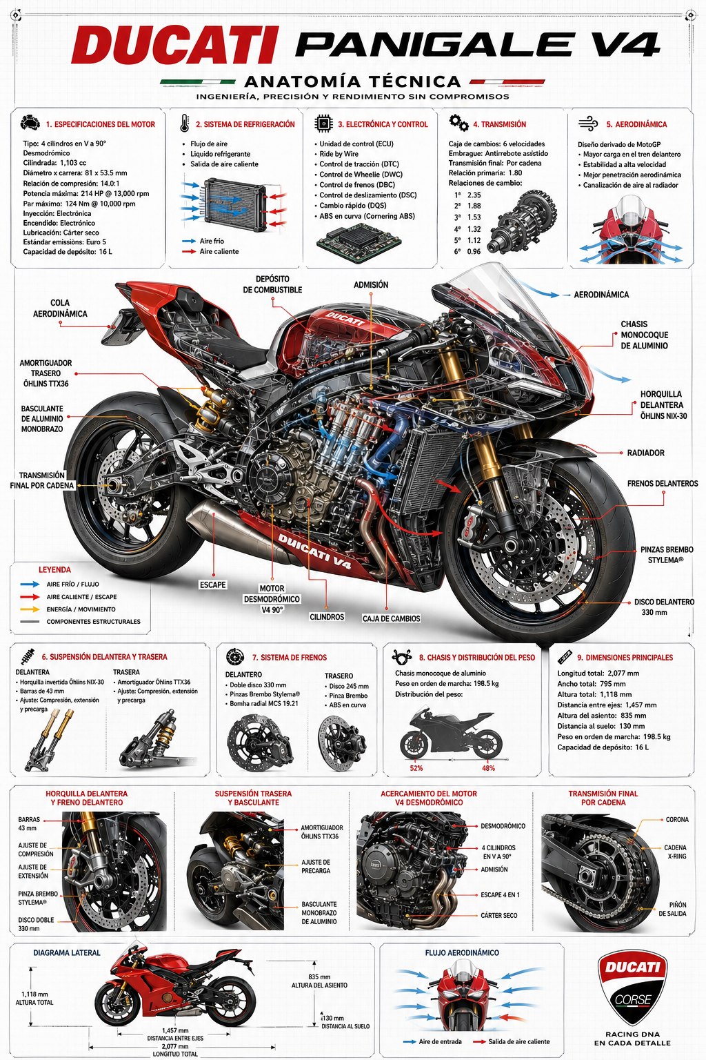 Una plataforma de carrera avanzada para la Panigale V4 base, S y R