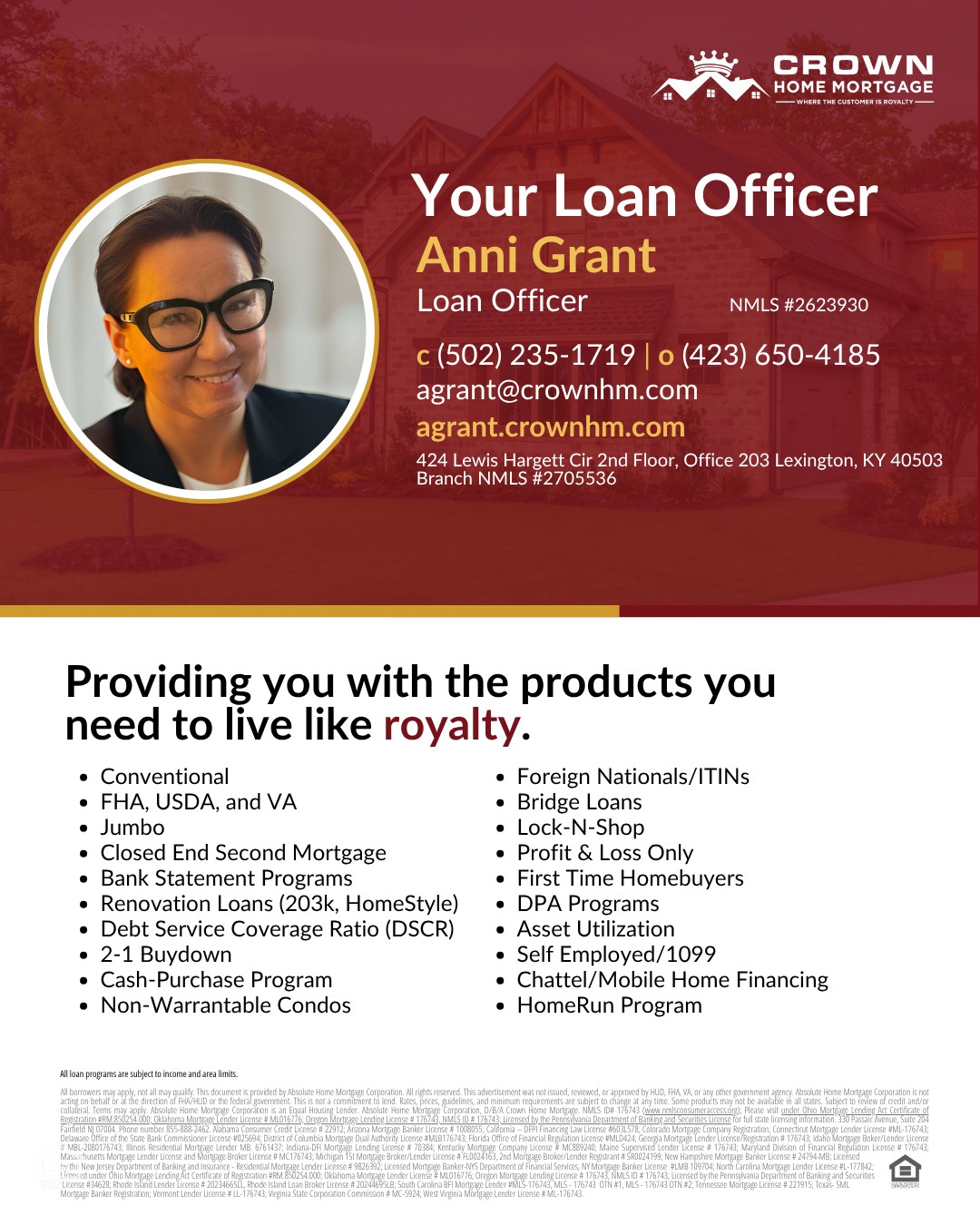 Anni Grant · Loan Officer · NMLS 2623930 · Crown Home Mortgage