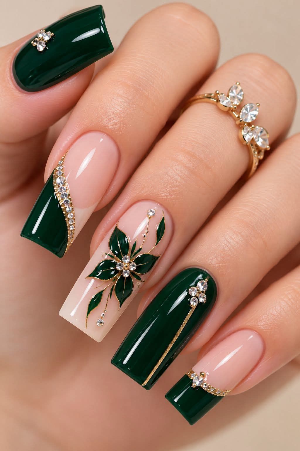 what nail color goes best with emerald green dress Nails to go bridal gown with gold heels nails to match green dress