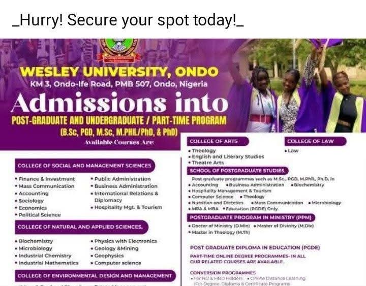 list-of-political-courses-offered-in-wesley-university-ondo