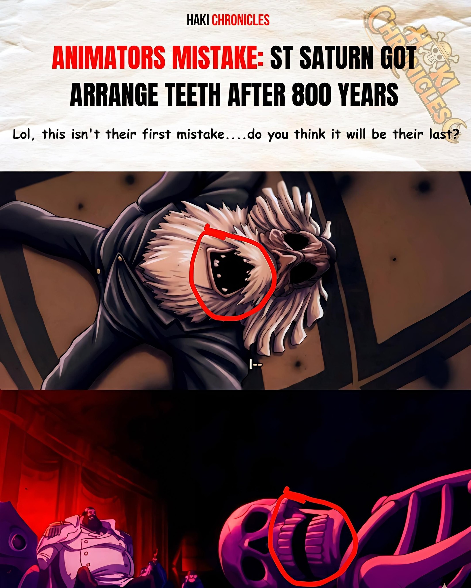 Why does One Piece character's skeleton have intact teeth?
