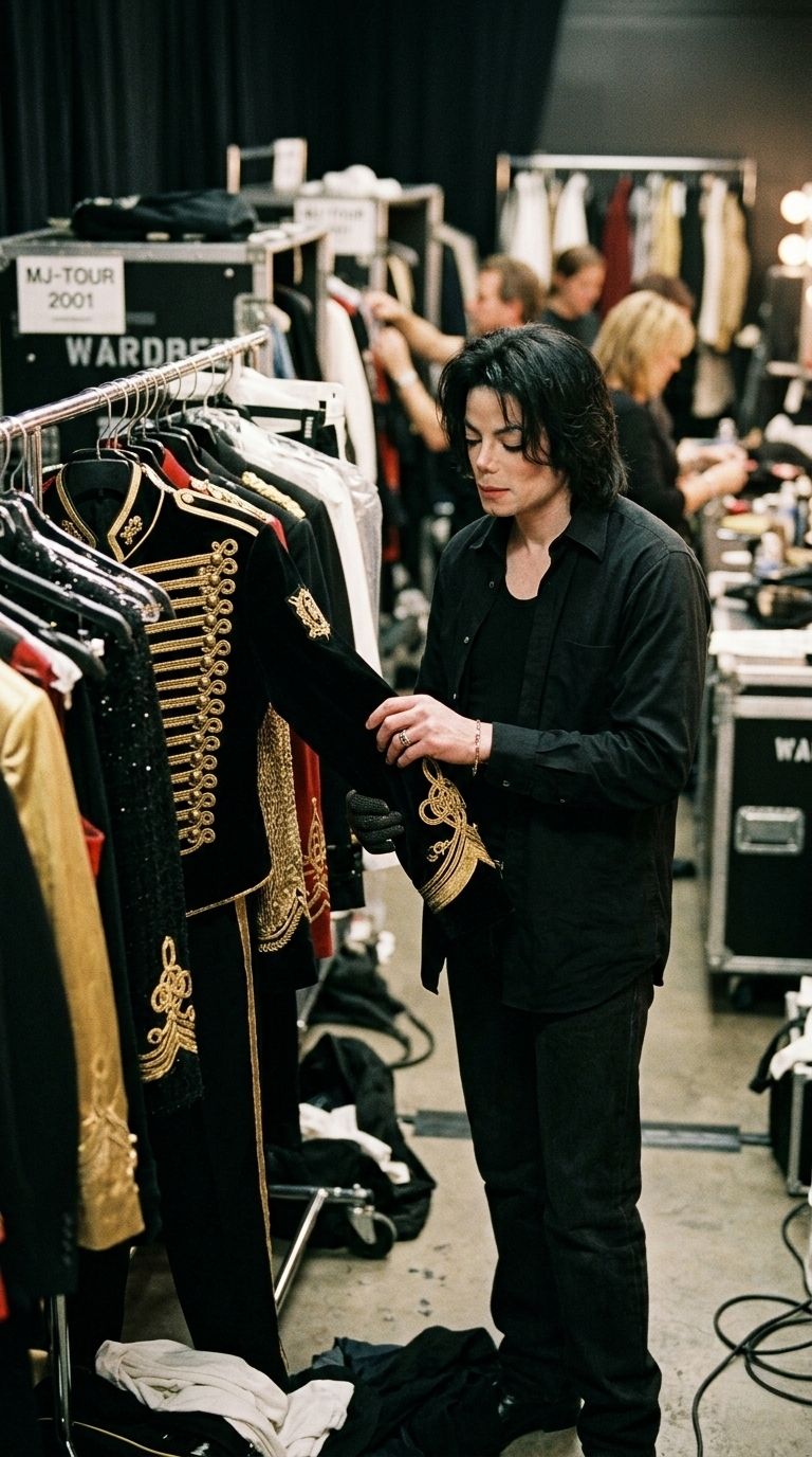 Michael Jackson takes a break on stage in leather jacket