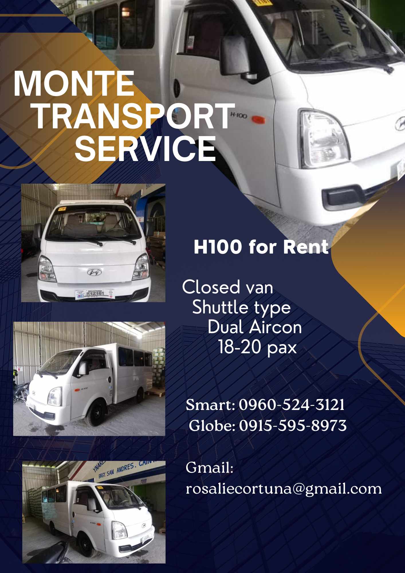 H100 for Rent🚎🚎🚎 Dual Aircon front & back ️ Shuttle Type Van 📌We are ...