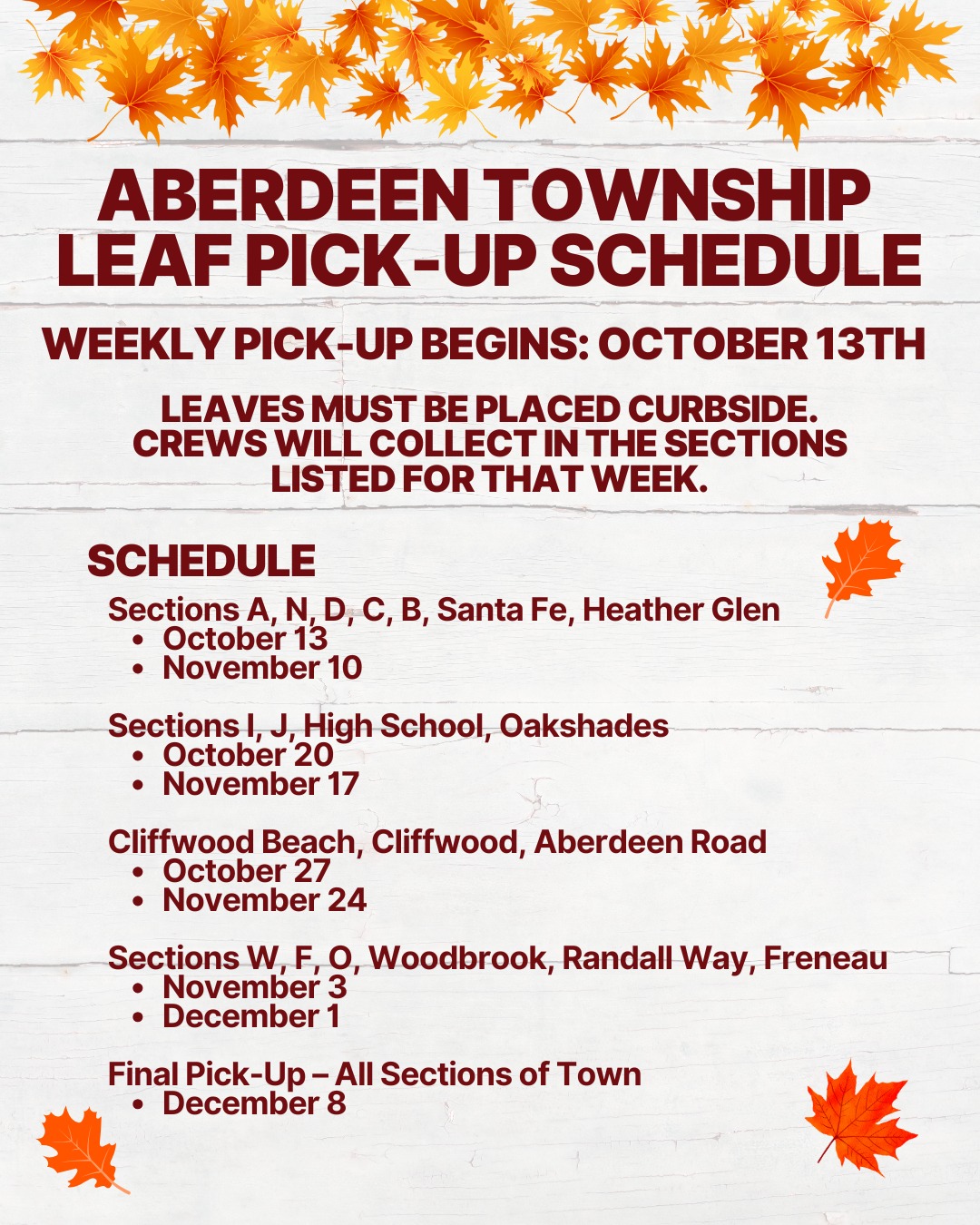🍂 ABERDEEN TOWNSHIP LEAF PICK-UP... - Aberdeen Township | Facebook