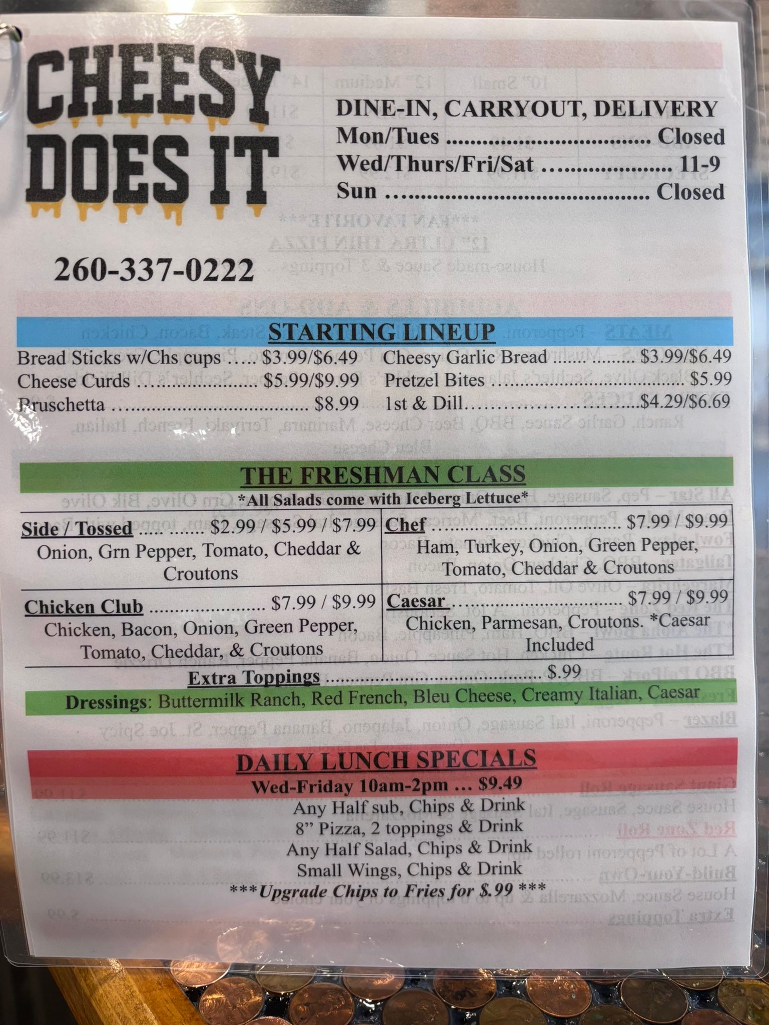 Cheesy Does It - Here is our menu for 🍕🍕Cheesy Does It🍕🍕... | Facebook