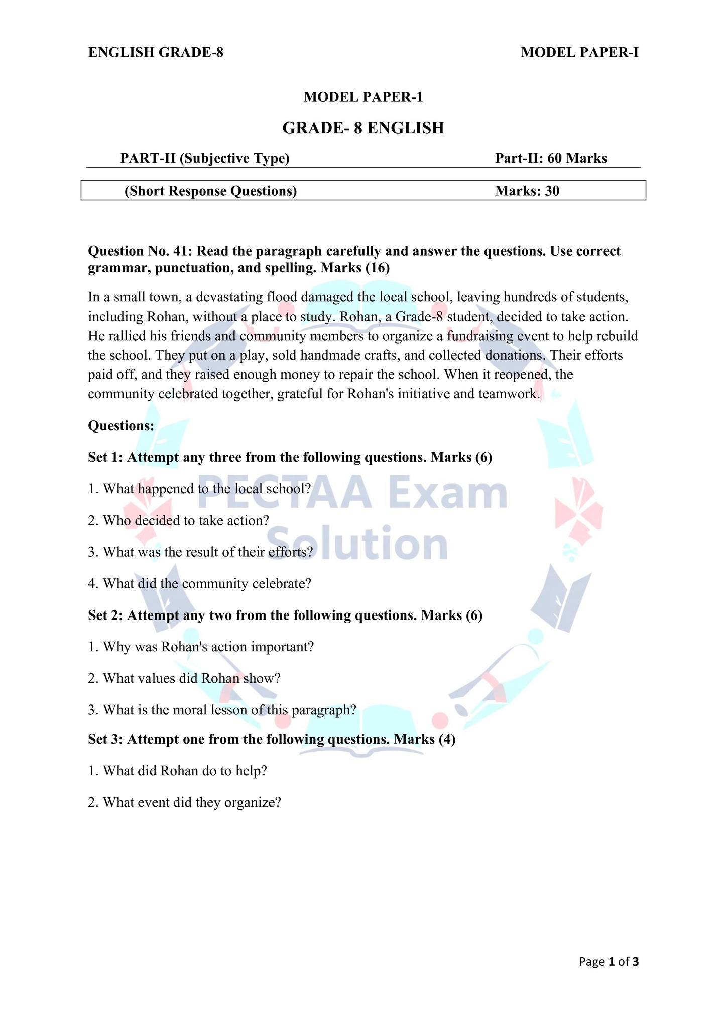 English Grade-8, Model Paper-1,... - PECTAA-Exam Solution | Facebook