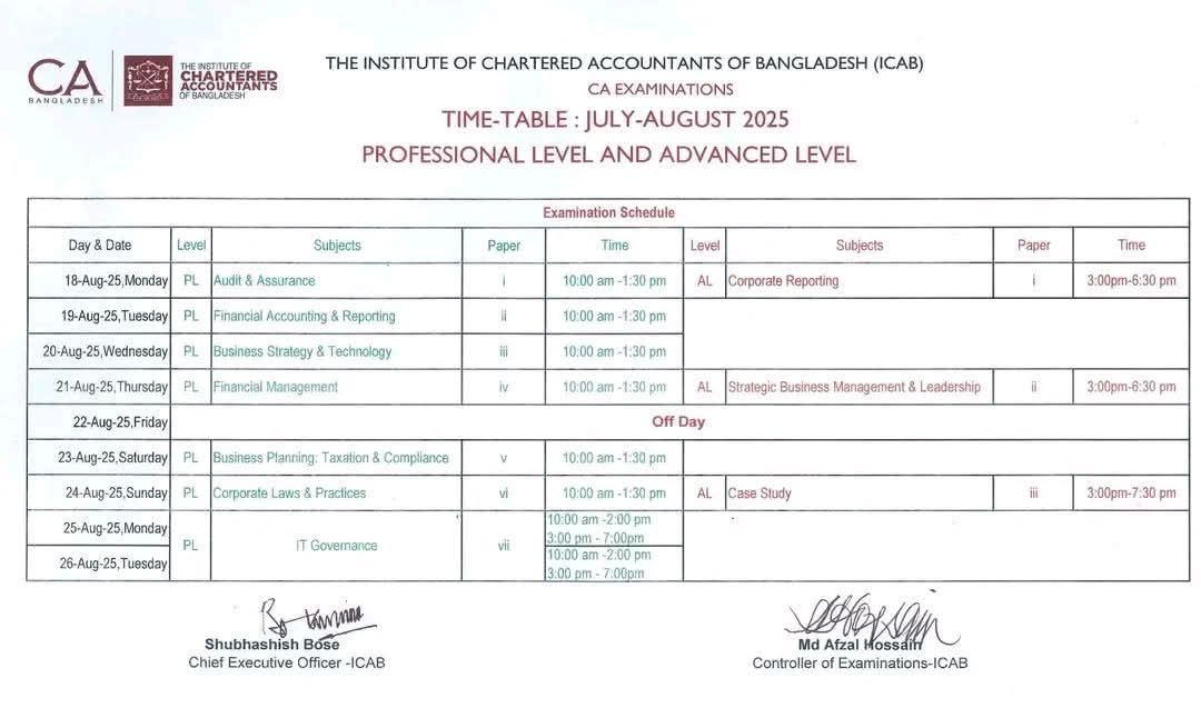 Shubhankar - 🔔 ICAB CA Exam Routine Released – July-August 2025 Session ...