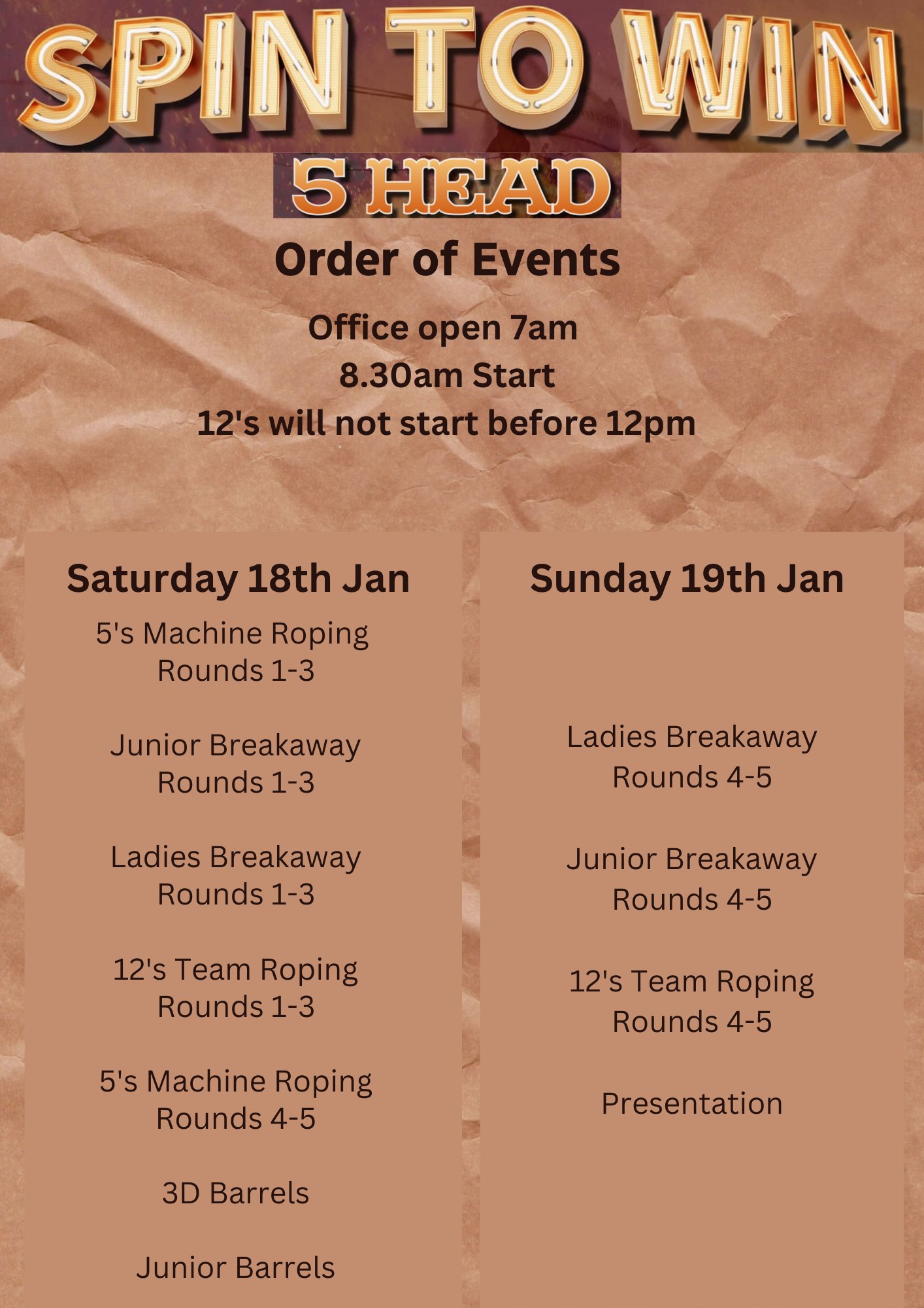 Spin - 🎉 Spin to Win – Team Roping! 🎉 📅 Event Details: 🕖 Office Opens ...